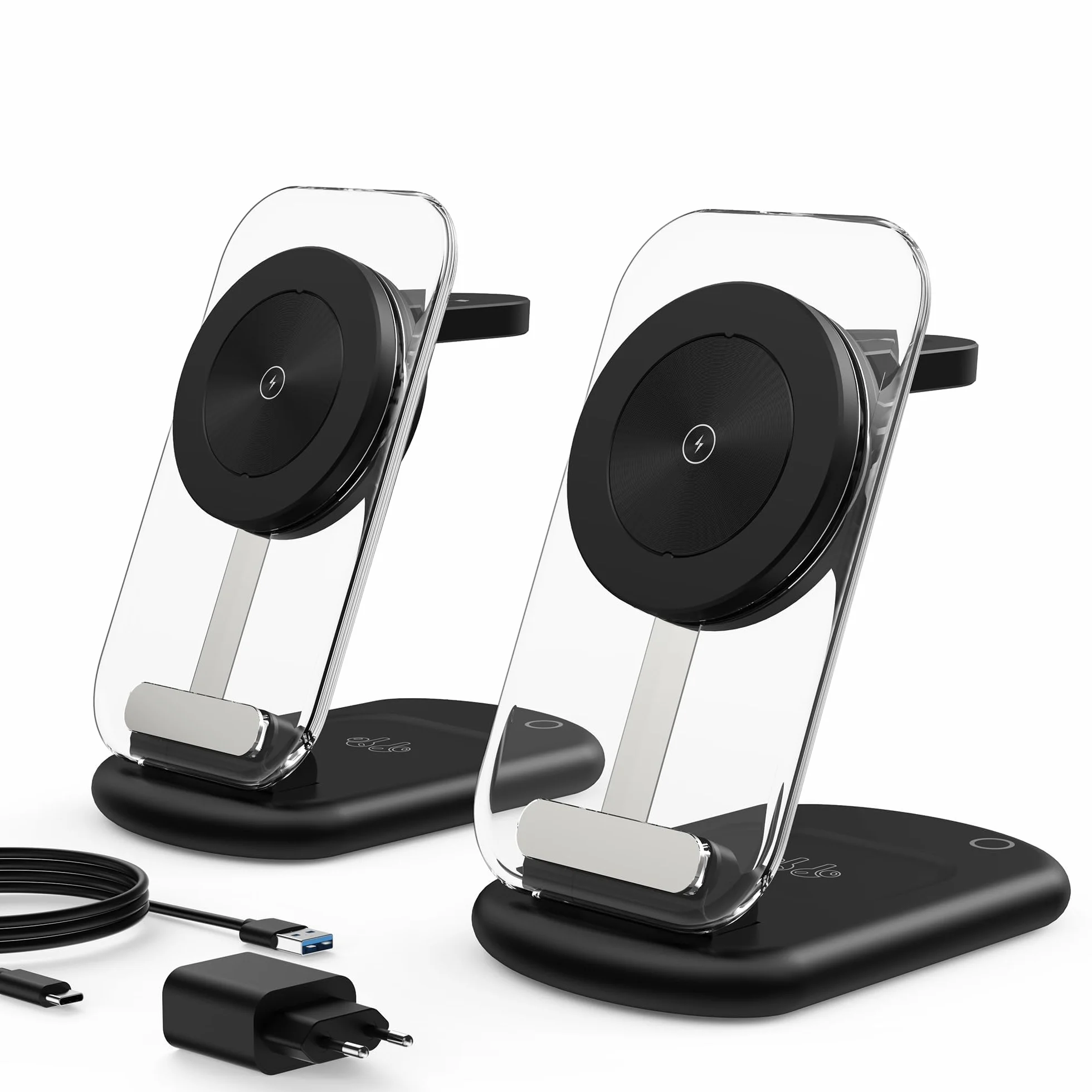 Mag-Safe bezprzewodowa ładowarka, 3 w 1, 15 W, indukcyjna stacja ładująca do iWatch iPhone 17/16/15/14/13/12, AirPods 3/2/Pro, czarna, 2 sztuki w opakowaniu