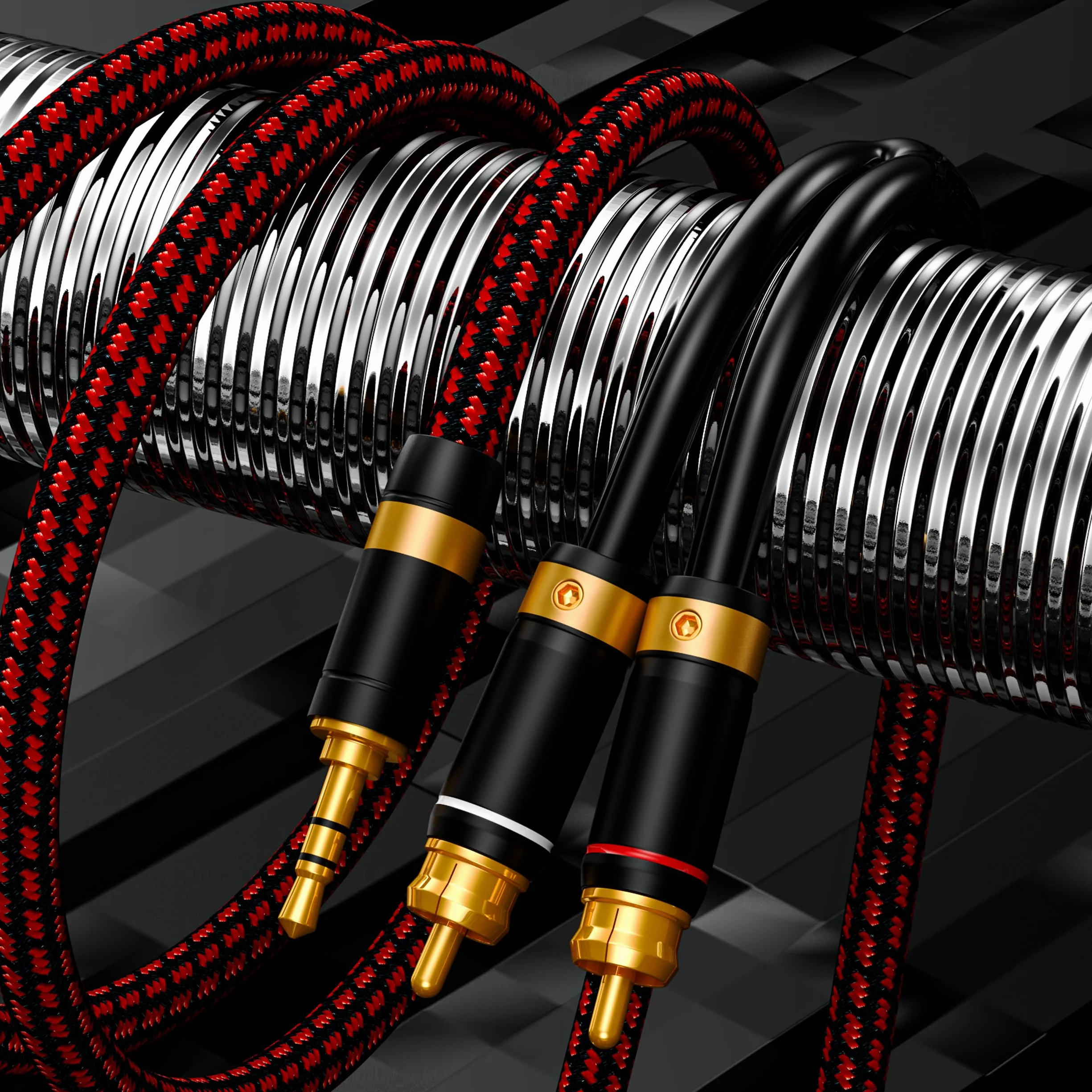 Audiofilski kabel audio 3,5 mm do 2 RCA, pleciony, pozłacany, beztlenowy, miedziany rdzeń do smartfonów, tabletów, głośników, kina domowego (prosty 3,5 mm, 1,5 m)