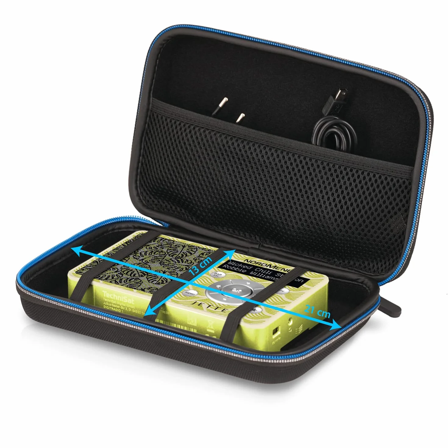 Wicked Chili Etui na radio DAB+ kompatybilne z TechniSAT DIGITRADIO 1, NORDMENDE Transita 100, Techni-SAT Viola Akkuradio (wnętrze 21 x 13 x 4,5 cm) czarne, czarne