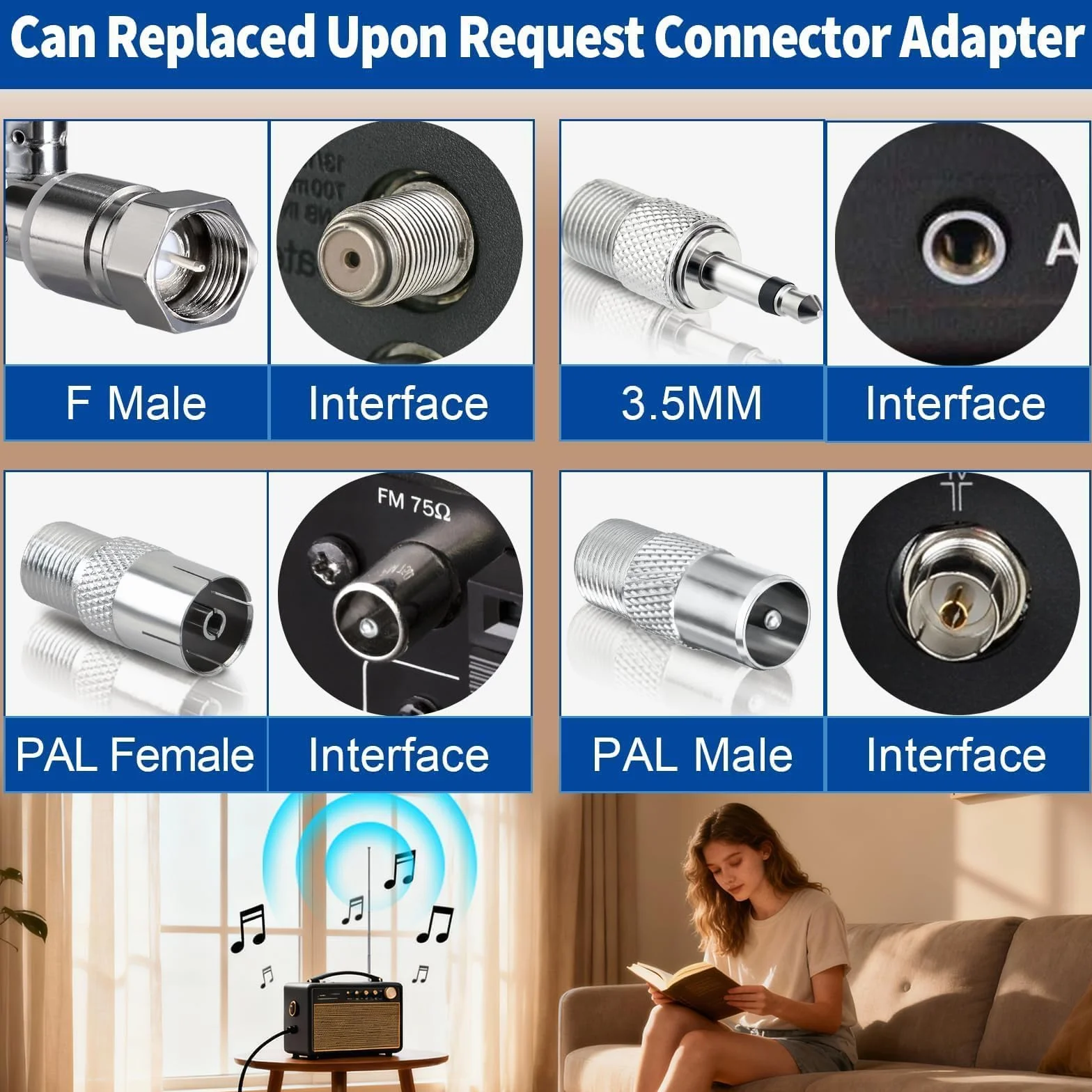 Bingfu antena radiowa FM kryty teleskopowa antena łańcuchowa HiFi przenośne radio 75 omów dla Philips Tivoli Sony Yamaha Onkyo Denon Pioneer System muzyczny Bose Wave Tuner odbiornik stereo Bluetooth