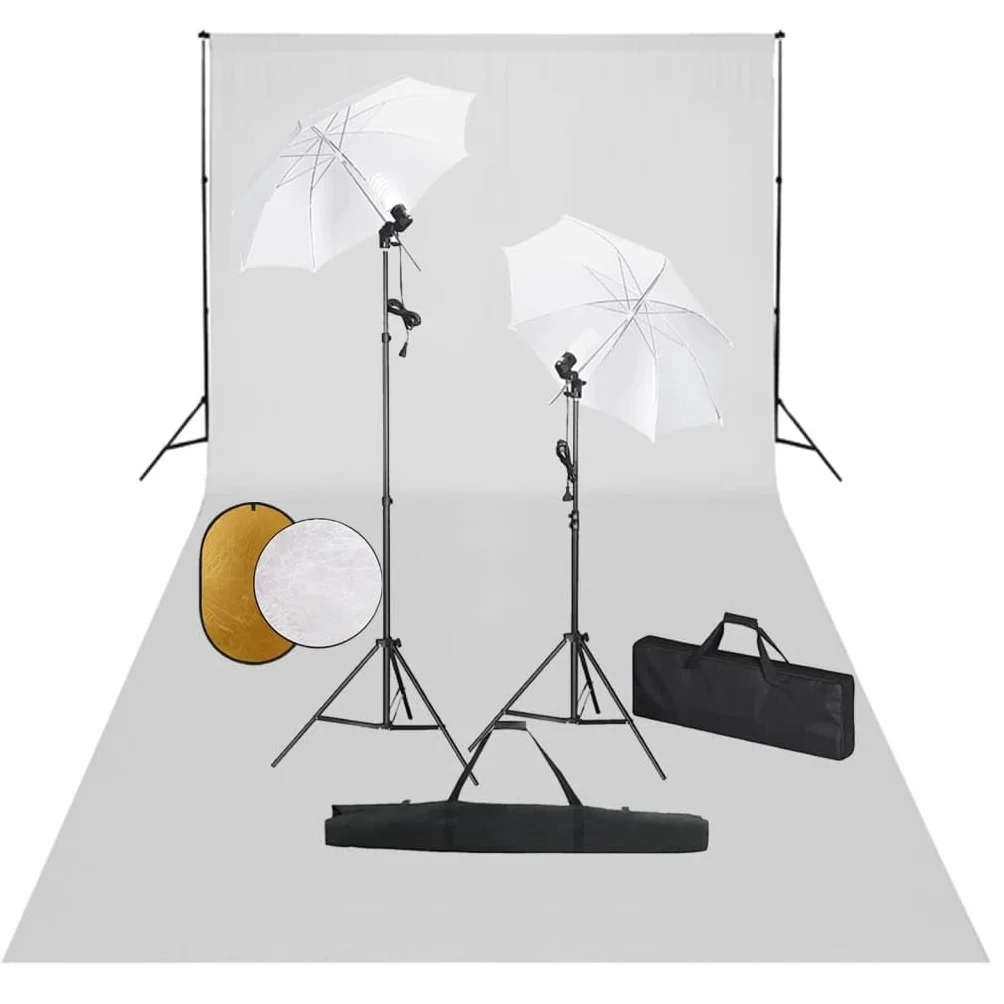 Zestaw do studia fotograficznego z lampami, abażurami, reflektorami, aluminiowymi statywami, 600 x 300 cm, tło bawełniane, 5500 K światło ciągłe do fotografii, portretów, zdjęć produktu