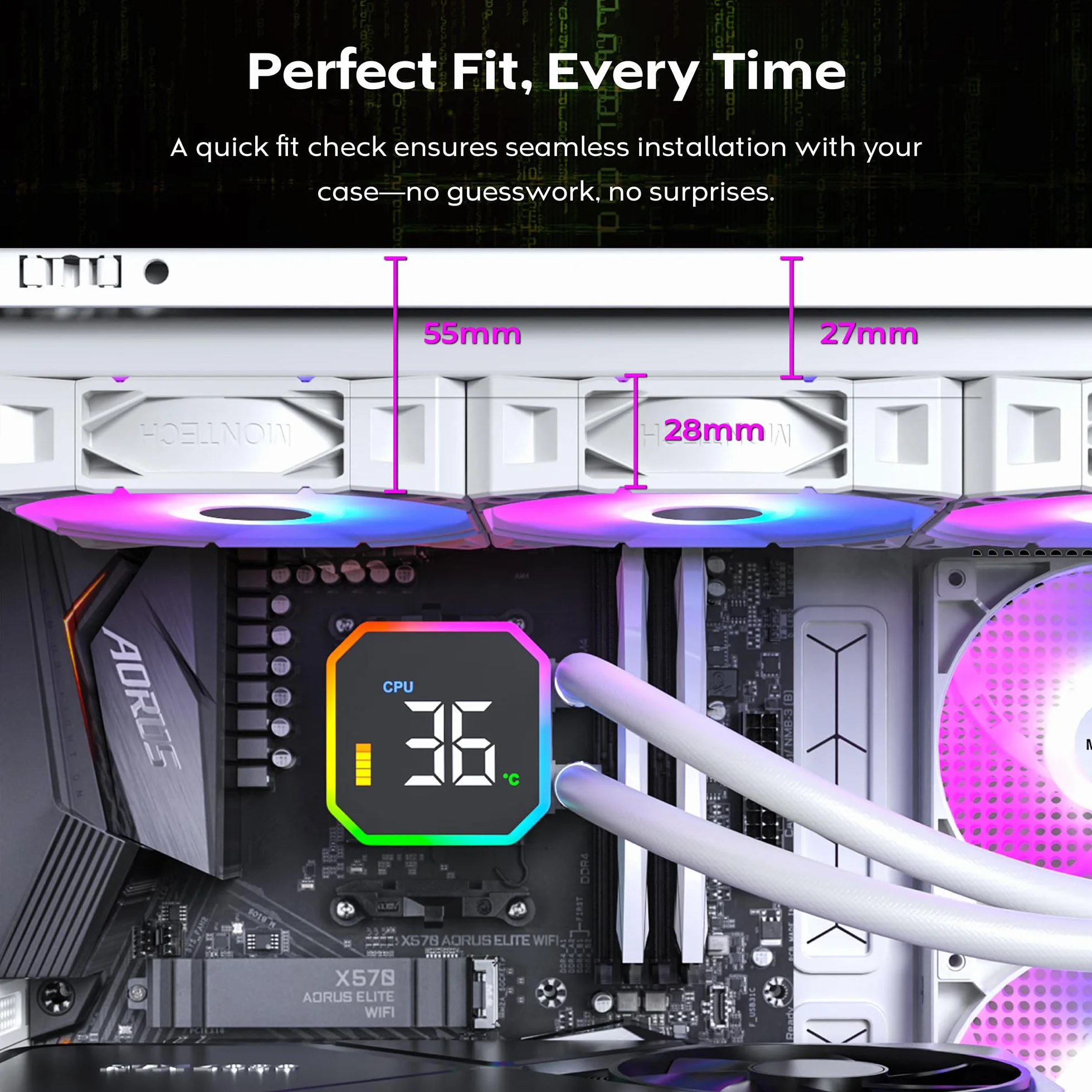 MONTECH HyperFlow Digital 360 (W) All-in-One chłodzenie wodne CPU Cooler 360 mm, biały