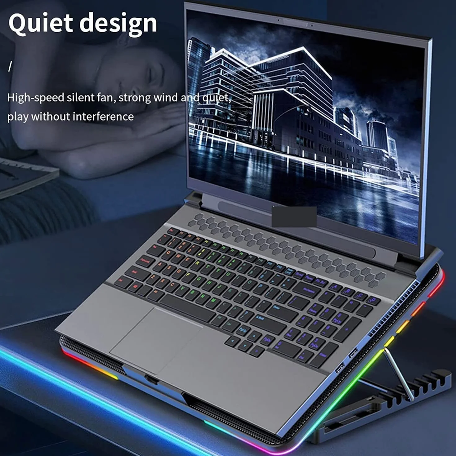 Podstawka Chłodząca Stabilny Podkładka Chłodząca Do Laptopa USB Cicha Chłodziarka Chłodnica RGB Light Speed ​​7 Gear Regulowany Kąt Cichy Biurko