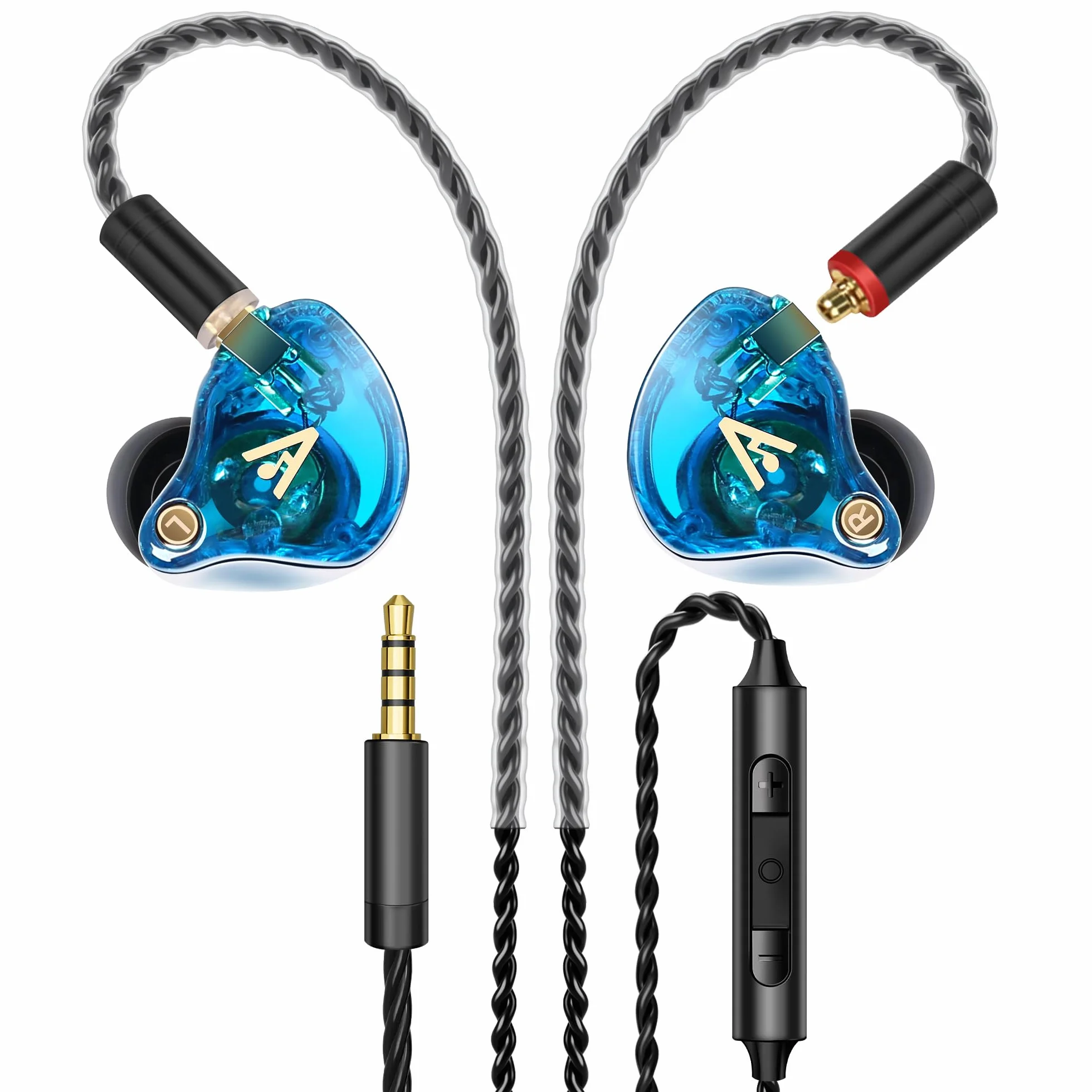 Vibes 202M przewodowe słuchawki douszne, słuchawki douszne HiFi, MMCX do 3,5 mm z mikrofonem, izolujące hałas i czysty dźwięk, głęboki bas, wygodne słuchawki gamingowe, posrebrzany sznurek, etui do