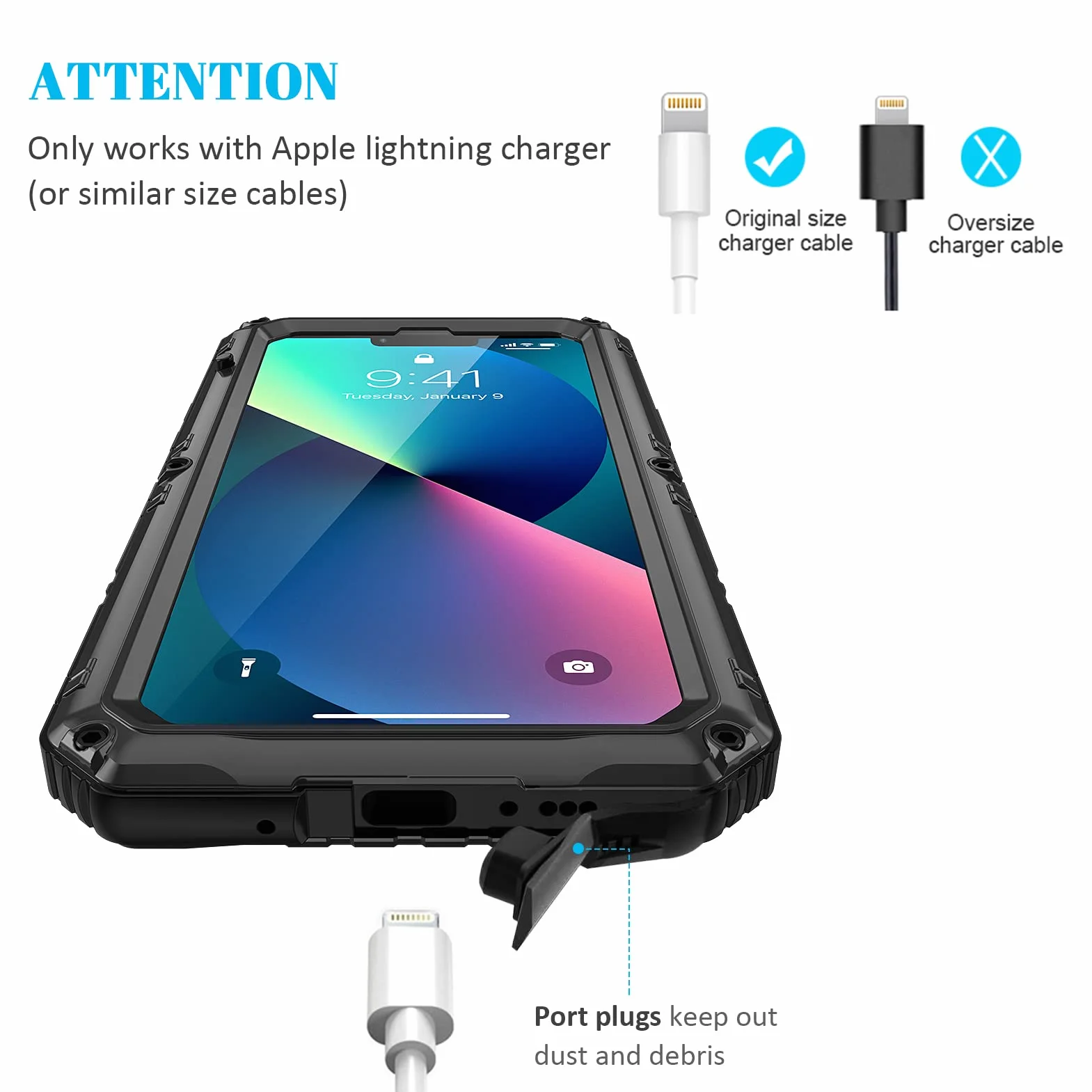 seacosmo Wodoodporne Etui Kompatybilne z iPhone 13 IP68, Wojskowa Ochrona Przeciwupadkowa 360°, Wzmocnione Etui Odporne na Wstrząsy Typu Heavy Duty do iPhone 13, Czarny