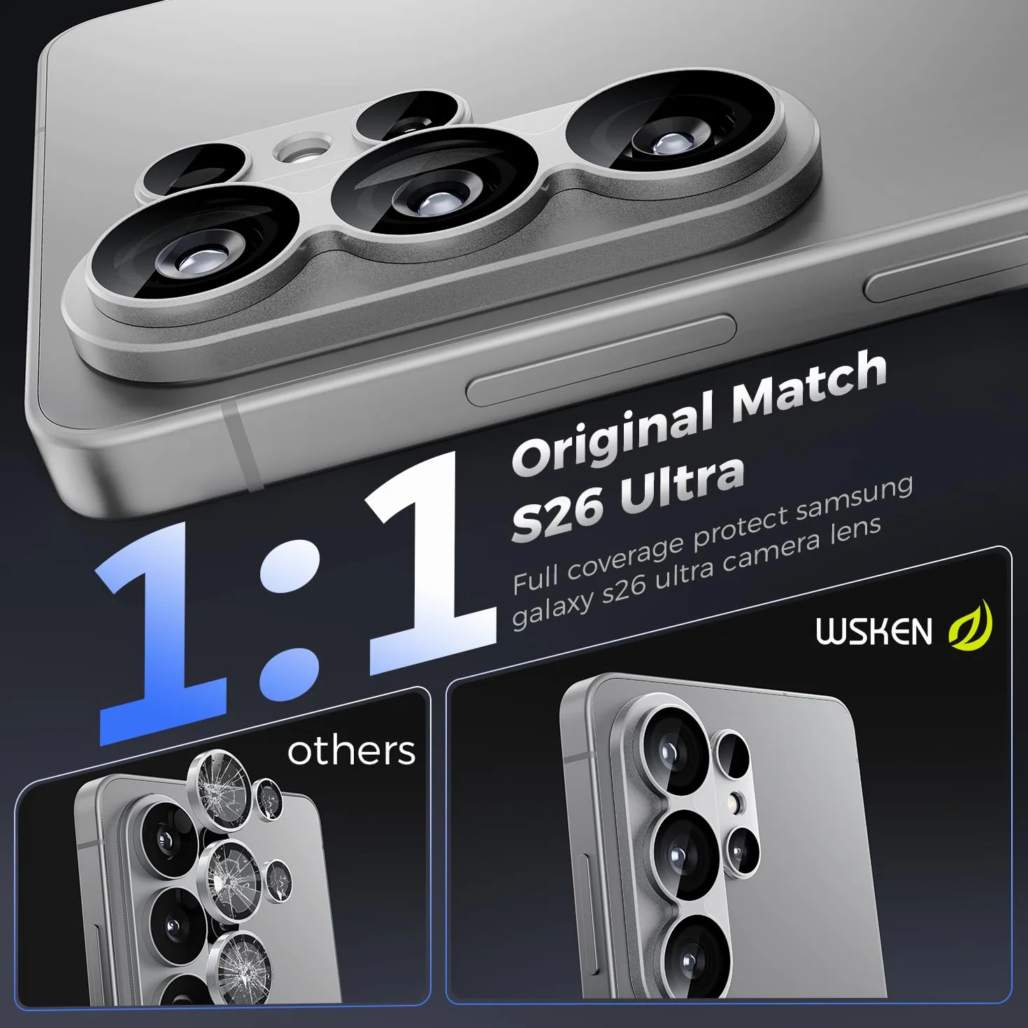 WSKEN Matowa ochrona aparatu do Samsung Galaxy S26 Ultra 5G – twardość 9H, odporna na zarysowania, bez pęcherzyków powietrza, matowa folia ochronna HD, szkło hartowane, szkło ochronne, folia ochronna