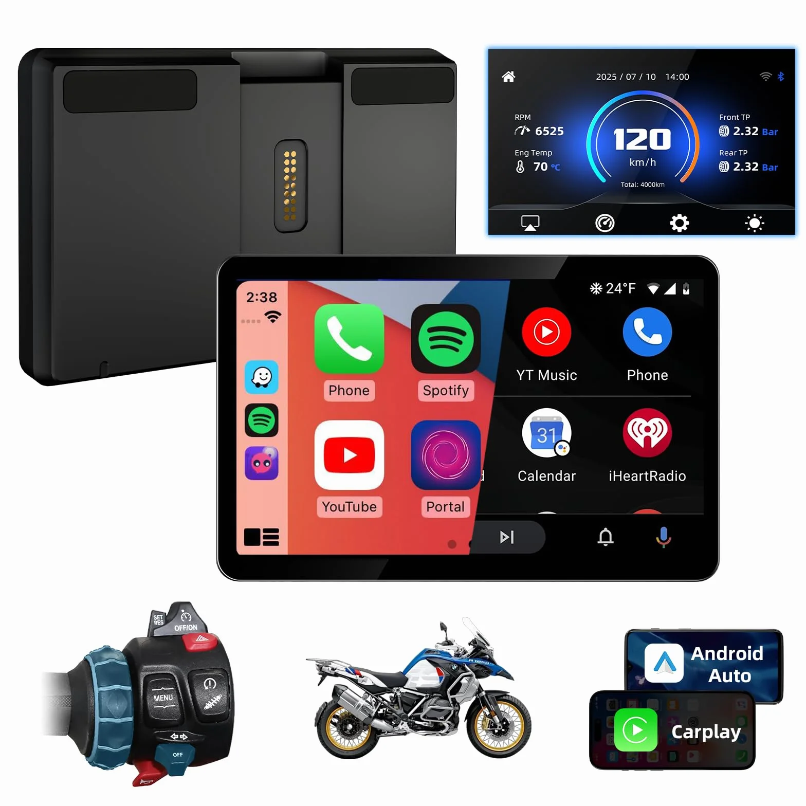 Jansite 6,25" ekran motocyklowy Carplay z natywnym Wonder Wheel do motocykli BMW, bezprzewodowy CarPlay i Android do samochodu, nawigacji motocyklowej, wodoszczelny, funkcja Plug and Play, odczyt