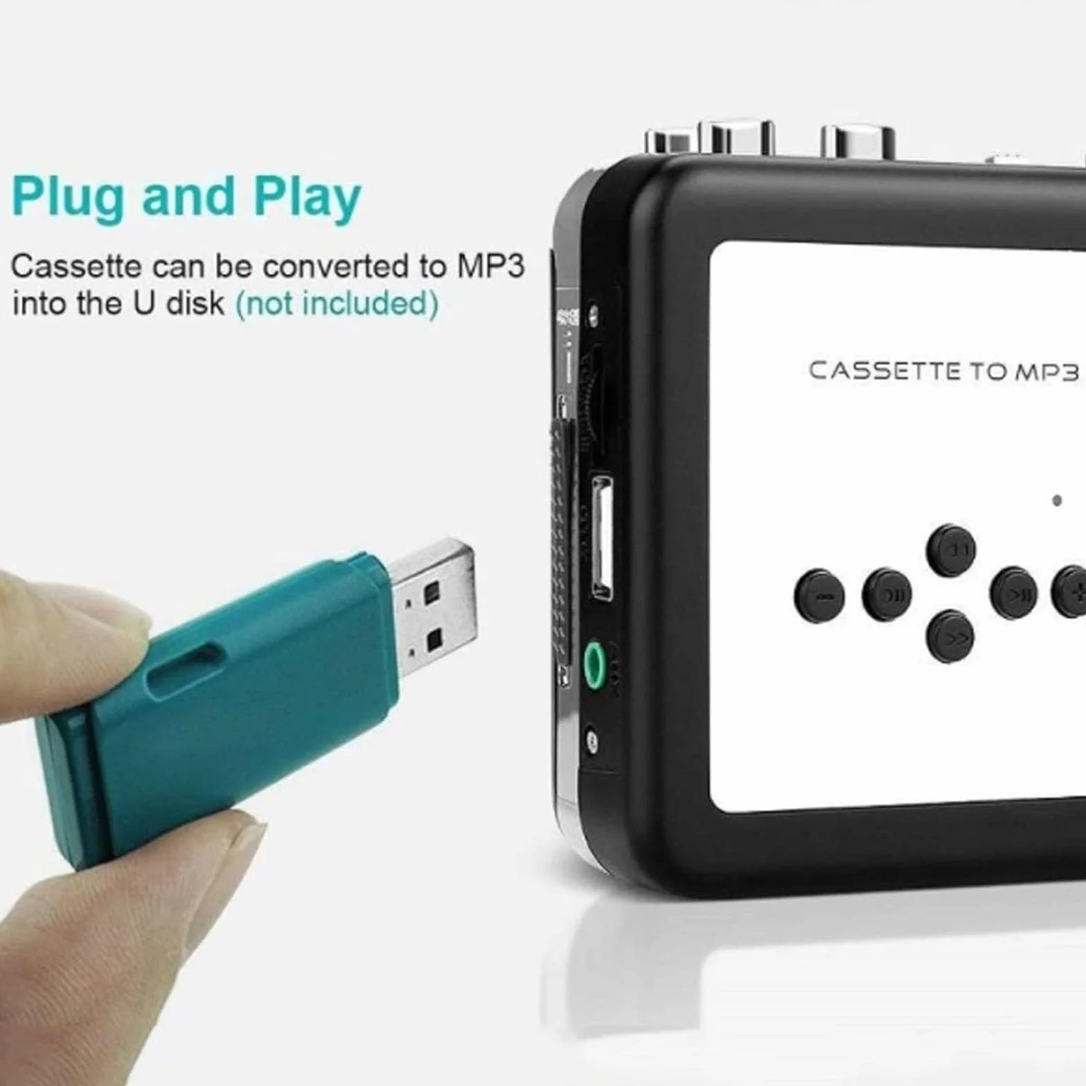 Odtwarzacz kasetowy, konwerter kasety USB na MP3, z funkcją odtwarzania słuchawek, bezpośrednie nagrywanie pendrive'a nie wymaga komputera do przesyłania muzyki i archiwizacji cyfrowej
