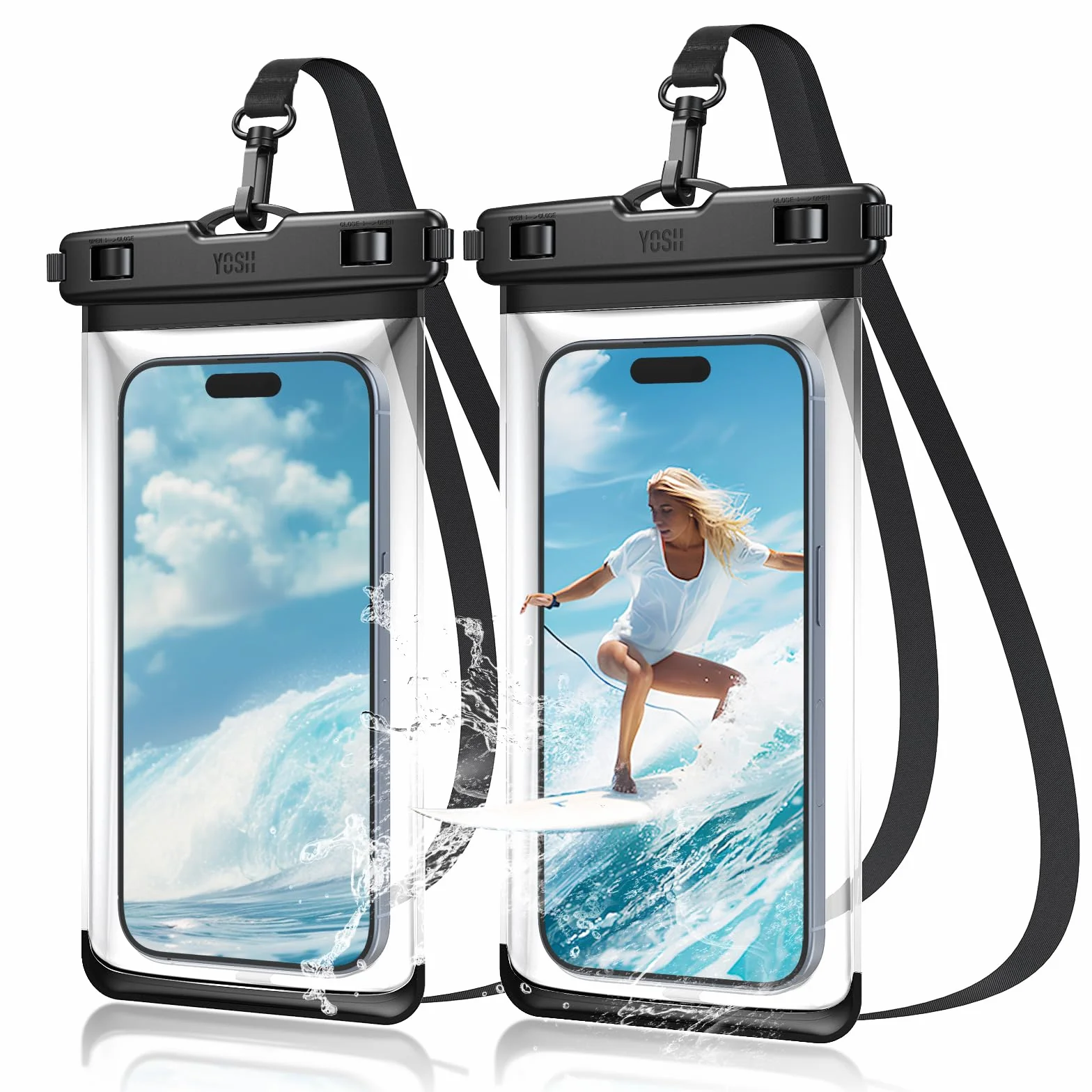 YOSH Wodoodporne etui na telefon [przyjazne dla przycisków bocznych], wodoodporne etui na telefon IPX8 do pływania, podwodne etui podróżne niezbędne do iPhone'a 16, 15, 14 Pro, Max, Galaxy S25, S24