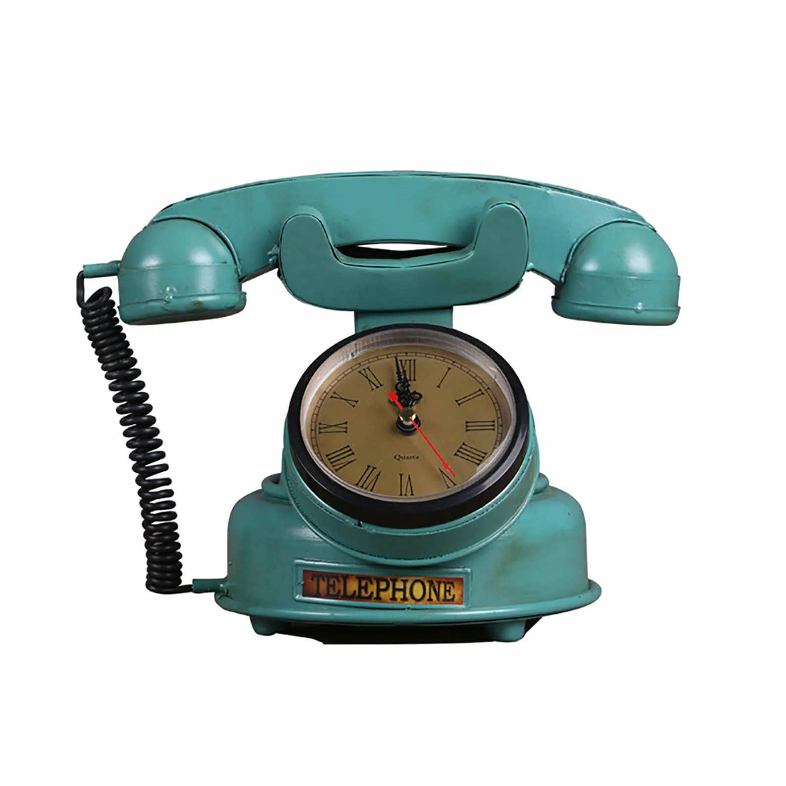Telefon dekoracyjny w stylu retro, antyczny telefon stacjonarny z przyciskiem, wykończenie w kolorze zielonym z metalu
