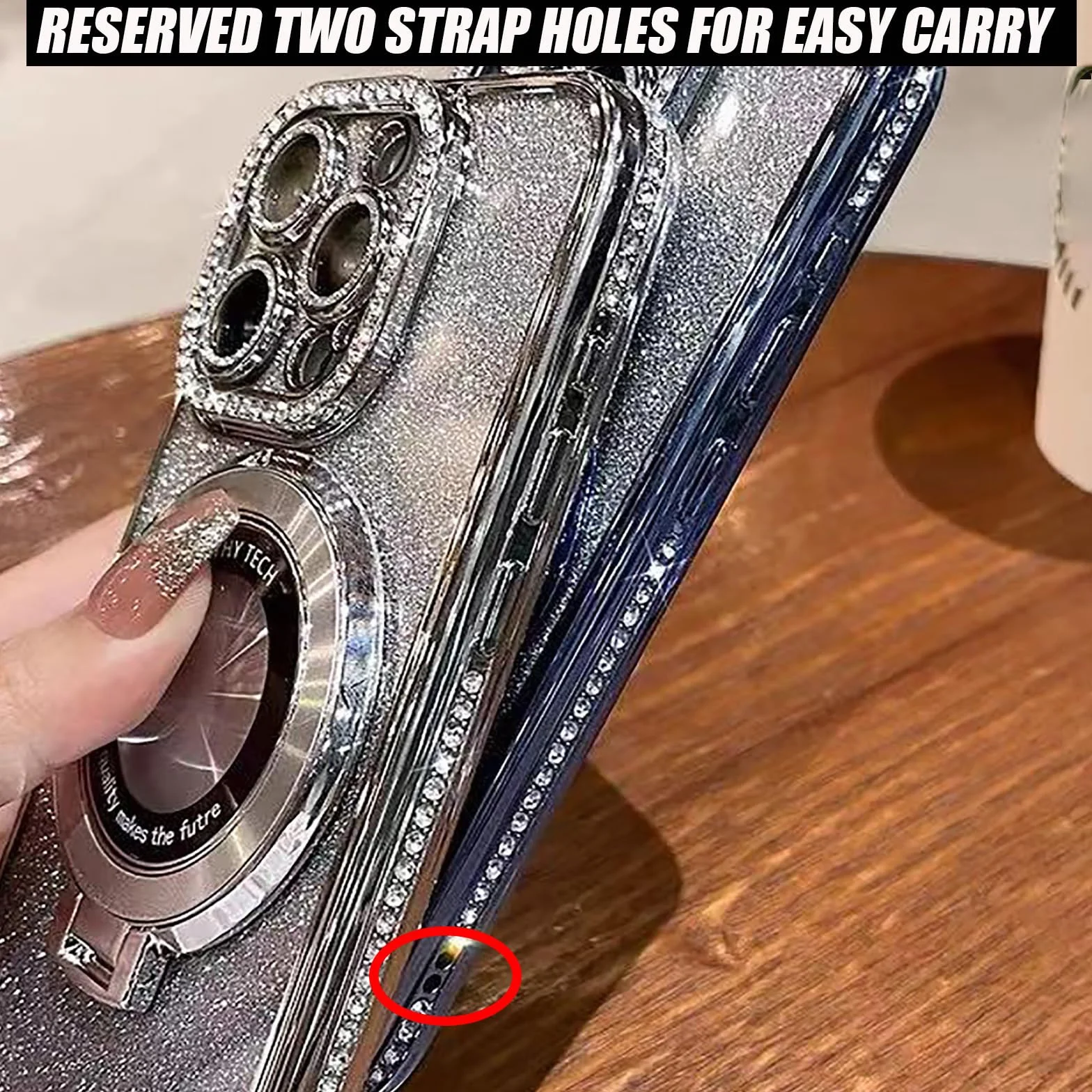 Magnetyczne etui z podpórką do iPhone'a 16 Pro Max, z brokatową osłoną soczewek, kompatybilne z Magsafe, luksusowe błyszczące diamentowe etui, brokatowe etui na telefon z kryształami górskimi (dla