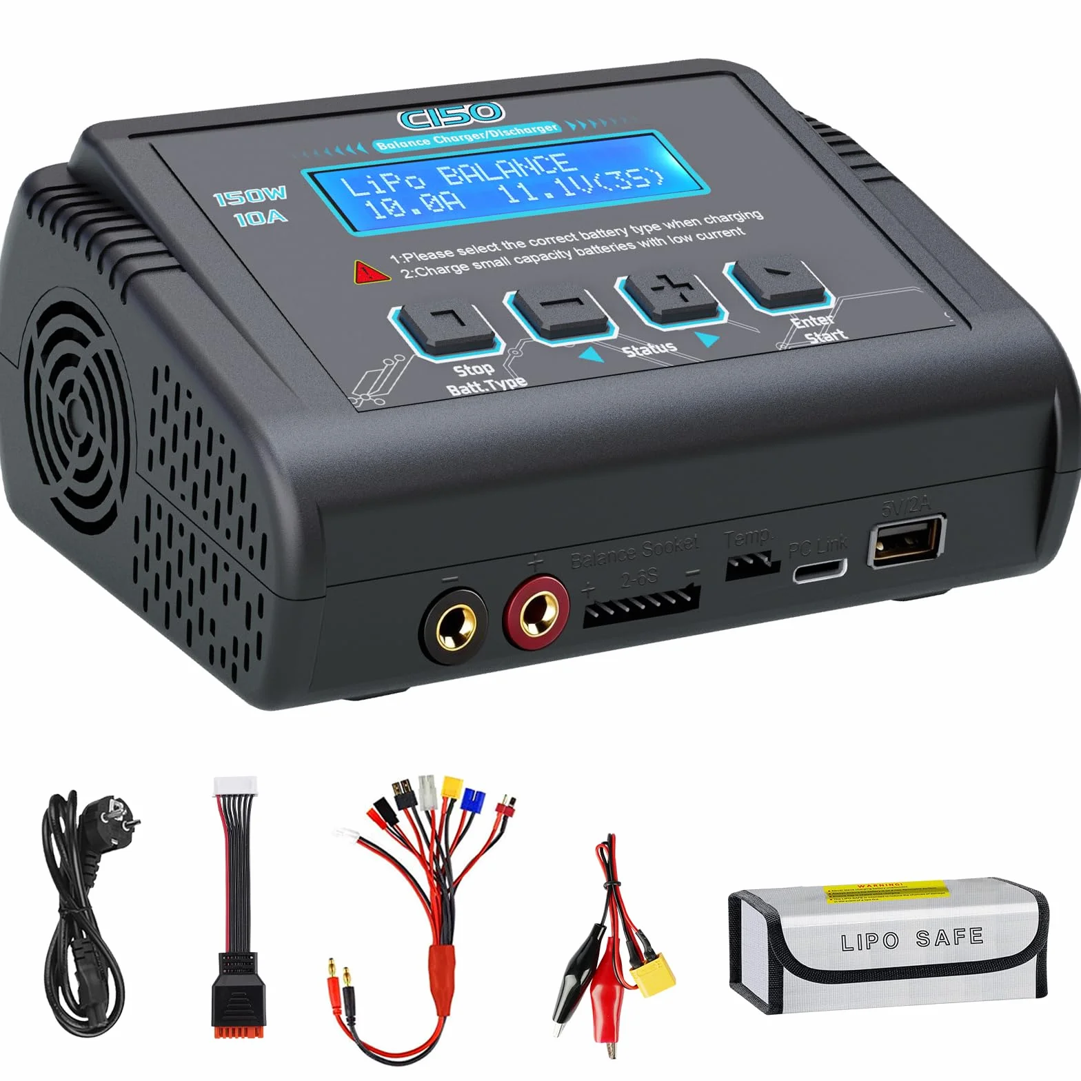 Haisito Ładowarka balansowa High Power 150 W 10 A AC/DC, wielofunkcyjna ładowarka do LiPo NiCd Li-Ion Li-Fe NiMH LiHV PB Smart