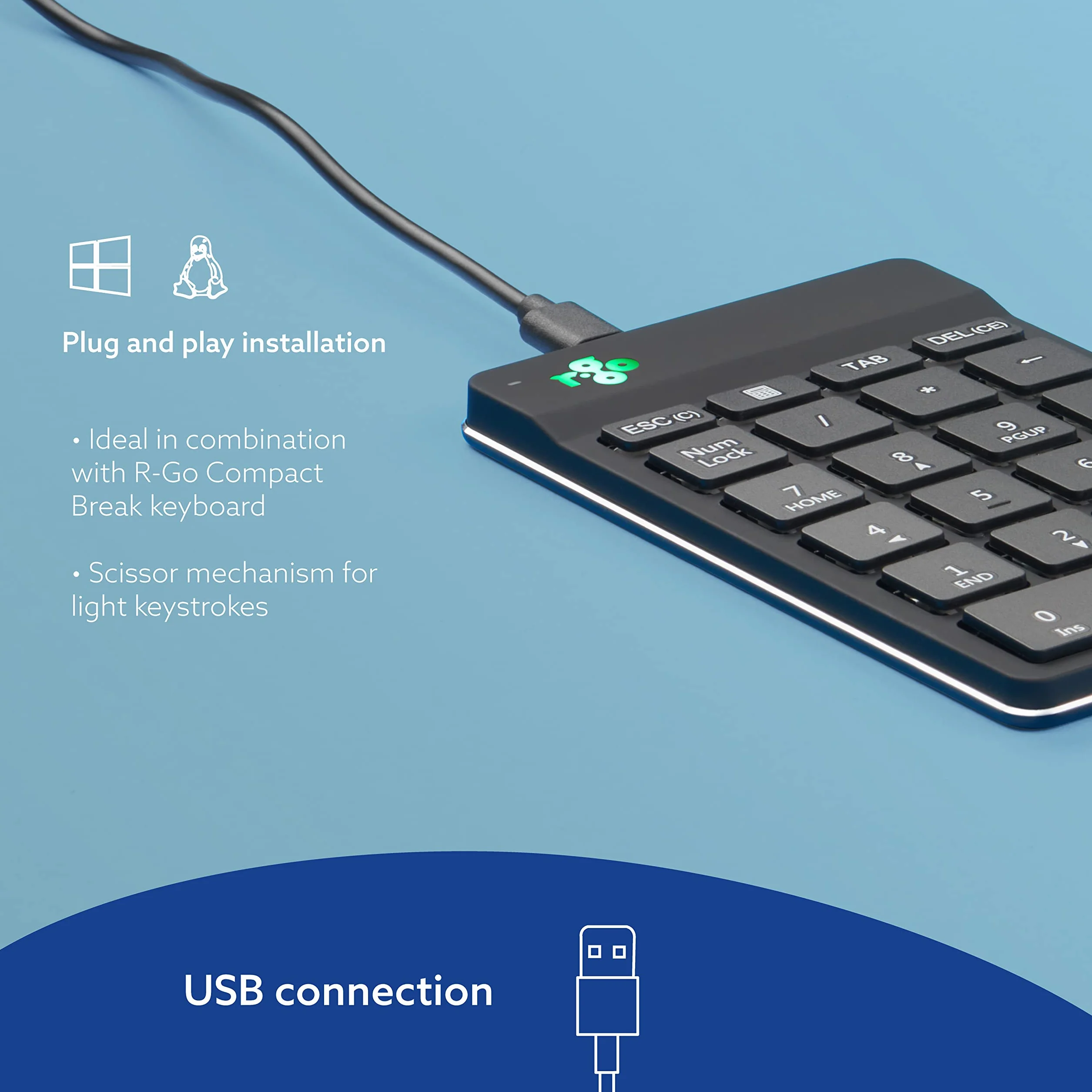 R-Go Tools R-Go Numpad Break klawiatura numeryczna z portem USB, przewodowa, czarna RGOCONMWDBL