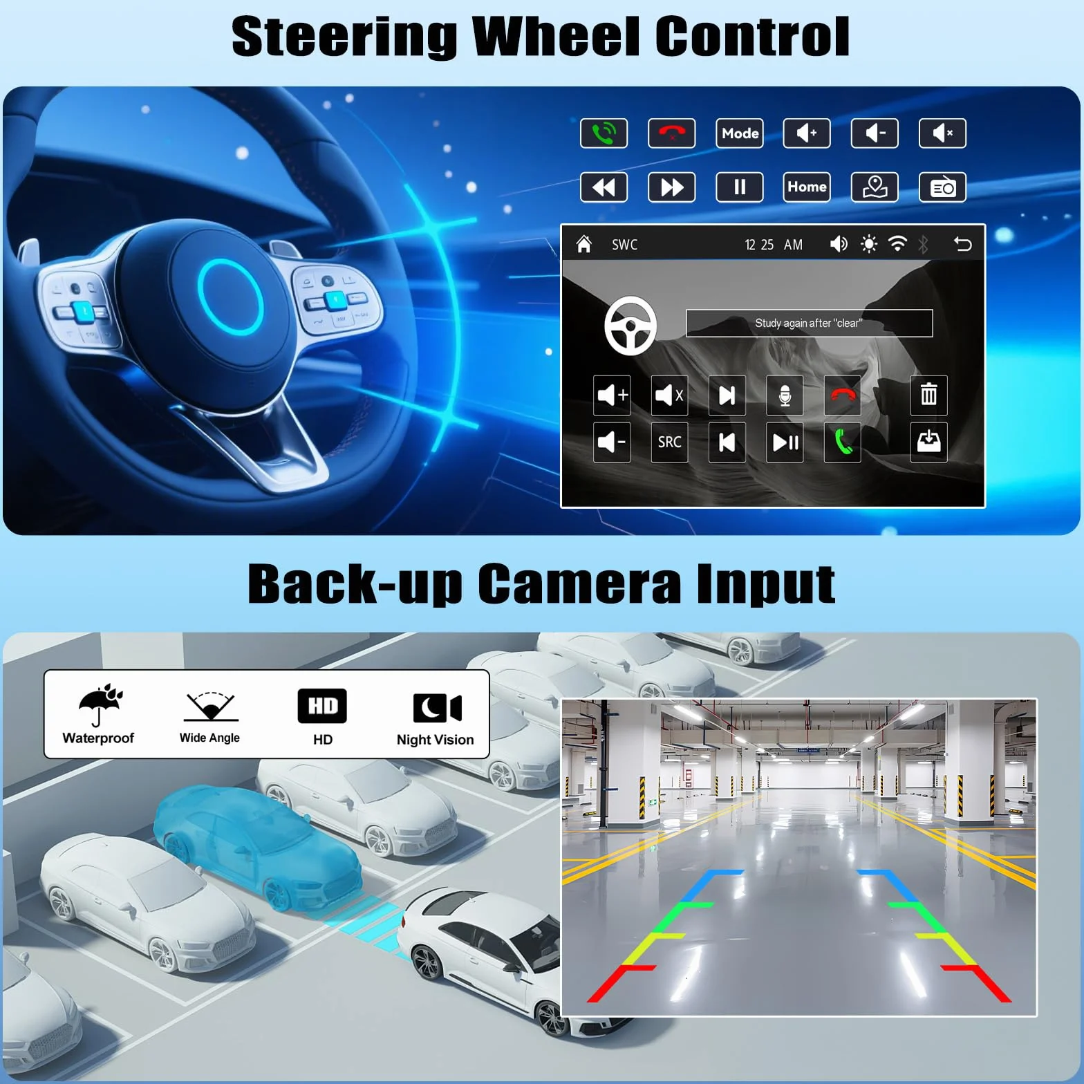Radio CAMECHO 1-Din, 9 cali, Wireless Carplay Android Auto YouTube Bluetooth z ekranem dotykowym z kamerą cofania, Lusterko Link, FM/AM/RDS, SWC, 2 USB, sterowanie kierownicą