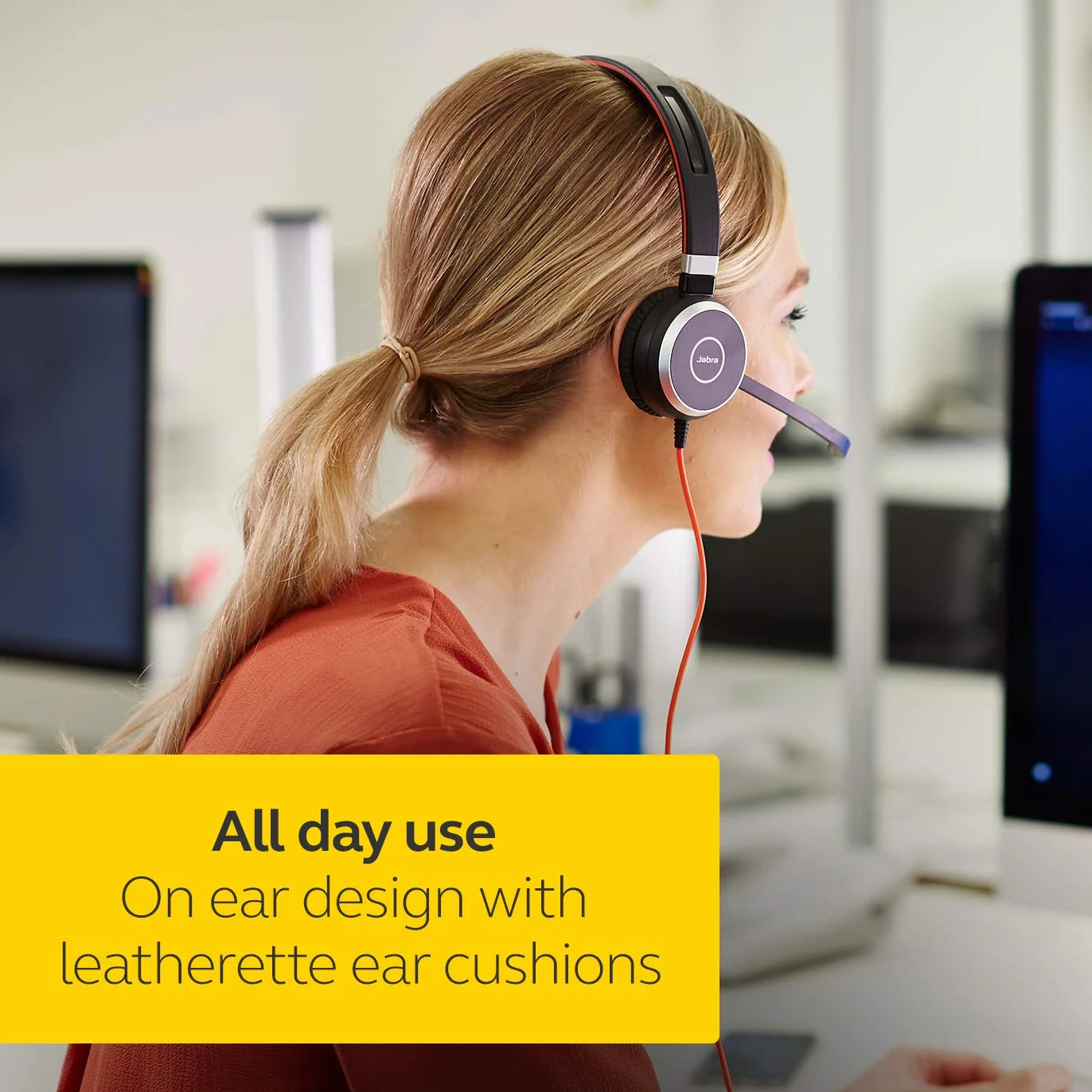 Jabra Evolve 40 MS Stereo Headset – Microsoft Certified Headphones for VoIP Softphone with Passive Noise Cancellation – USB-Cable with Controller – Black