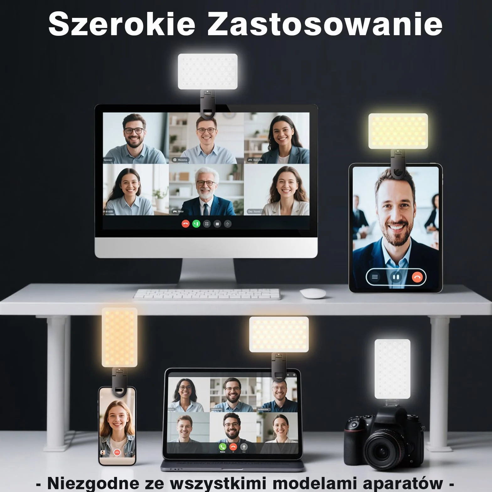 90 LED Przenośna Lampka do Selfie, CRI 95+ Akumulator Lampka Wypełniająca do Telefonu z Klipsem, Regulowane 3 tryby światła i 10 Poziomów Jasności do Telefonu, Laptopa, Aparatu