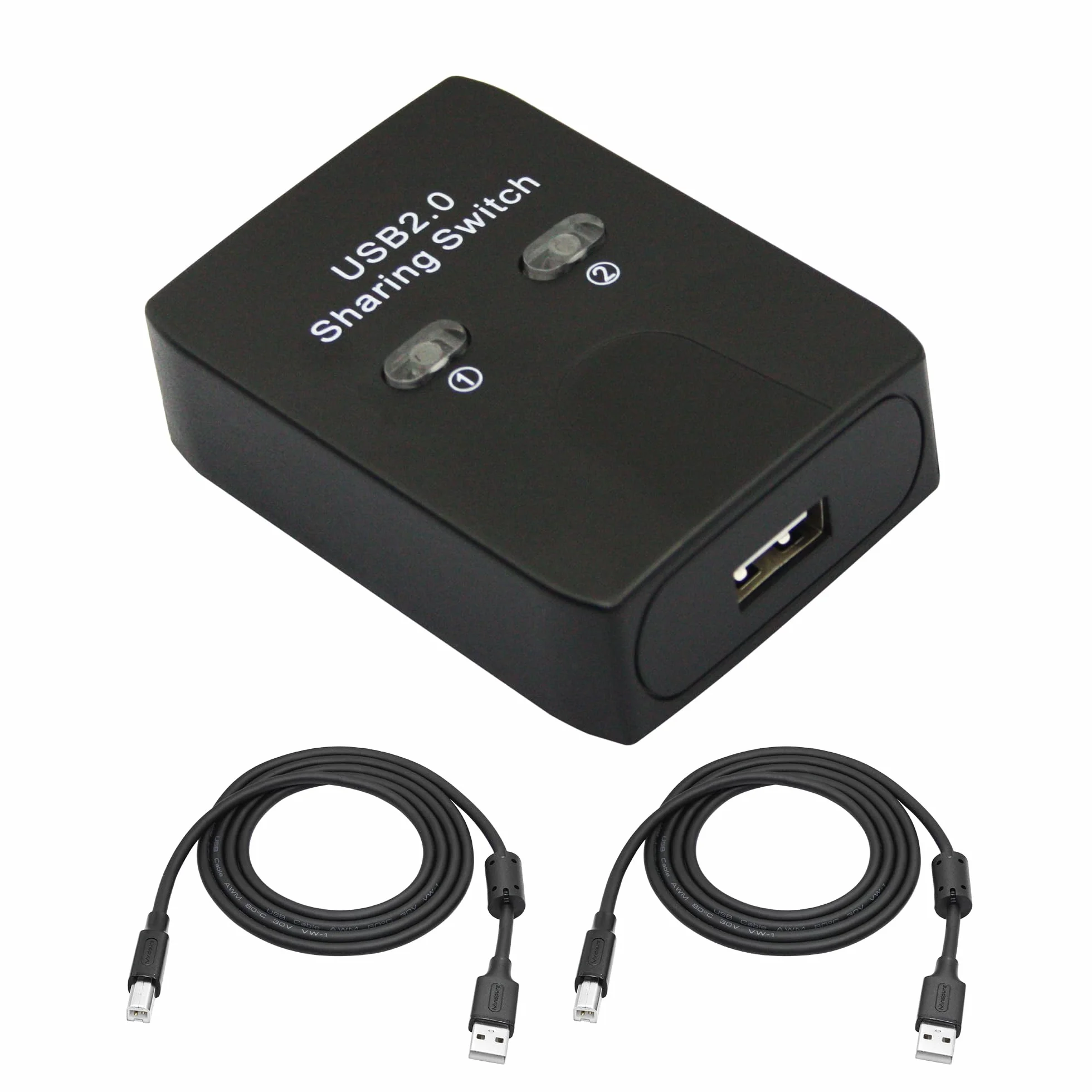 USB 2.0 Printer Sharer Switch, adapter 2 w 1 Wyjście 2 urządzenia współdzielą 1 drukarkę i skaner z ręcznym przełącznikiem i światłem LED (w zestawie 2szt. 4,9FT kable drukarki USB)