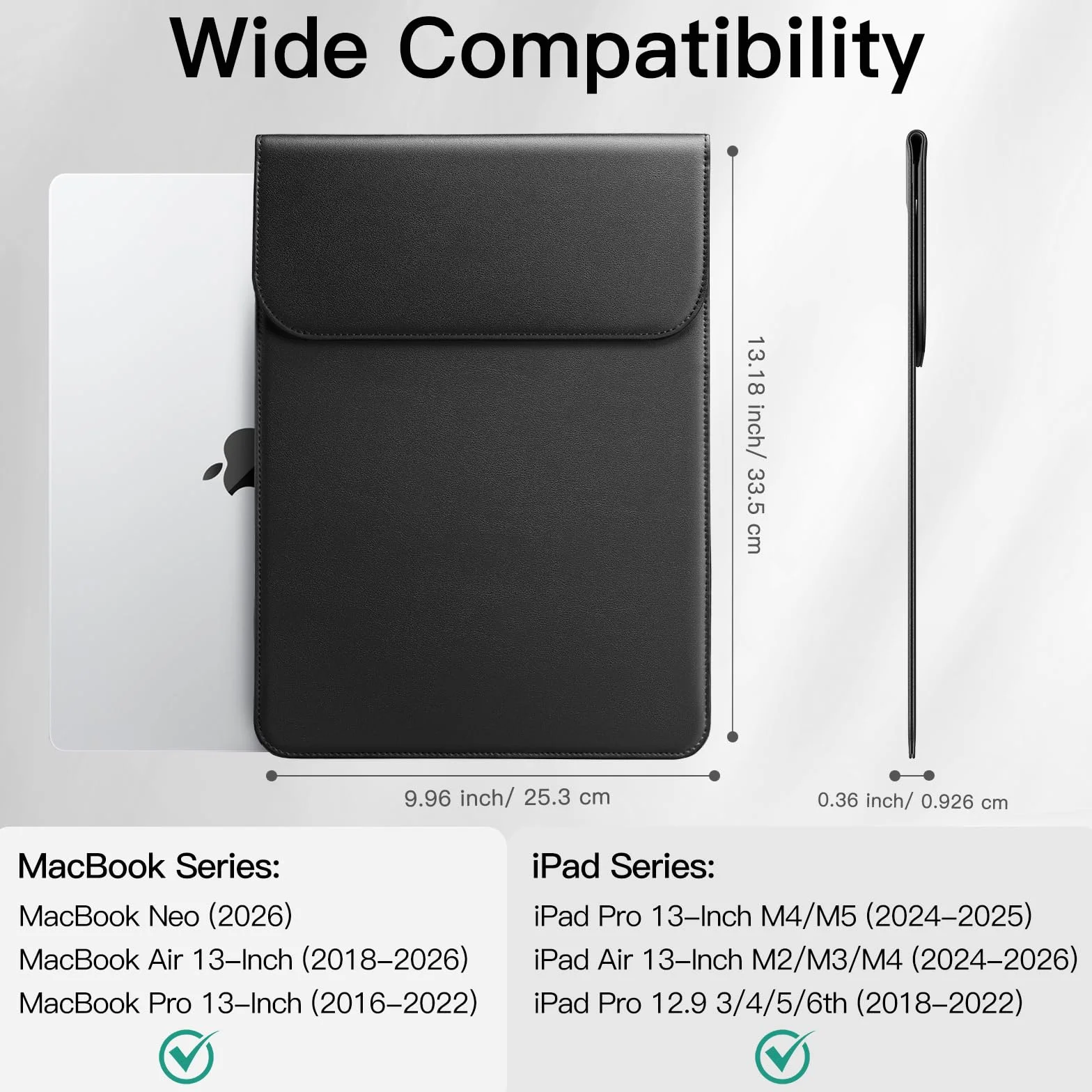 JETech Szczupły Pokrowiec na Laptopa dla MacBook Neo (A18 Pro), MacBook Air 13 Cala (M2/M3/M4/M5) 2022-2026, MacBook Pro 13 Cala (M1/M2) 2016-2022, PU Skórzany Etui (Czarny)
