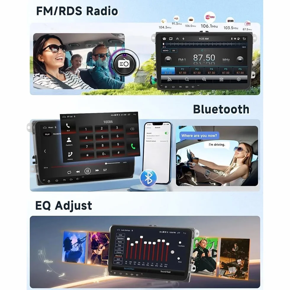 2+64G Podwójny Din Radio samochodowe do Ford Ka 2008-2014 Wireless Carplay Android Auto 9"IPS-Touchscreen Android 14 Autoradio GPS-Navigation Bluetooth FM RDS Kamera cofania WiFi Mirror Link SWC