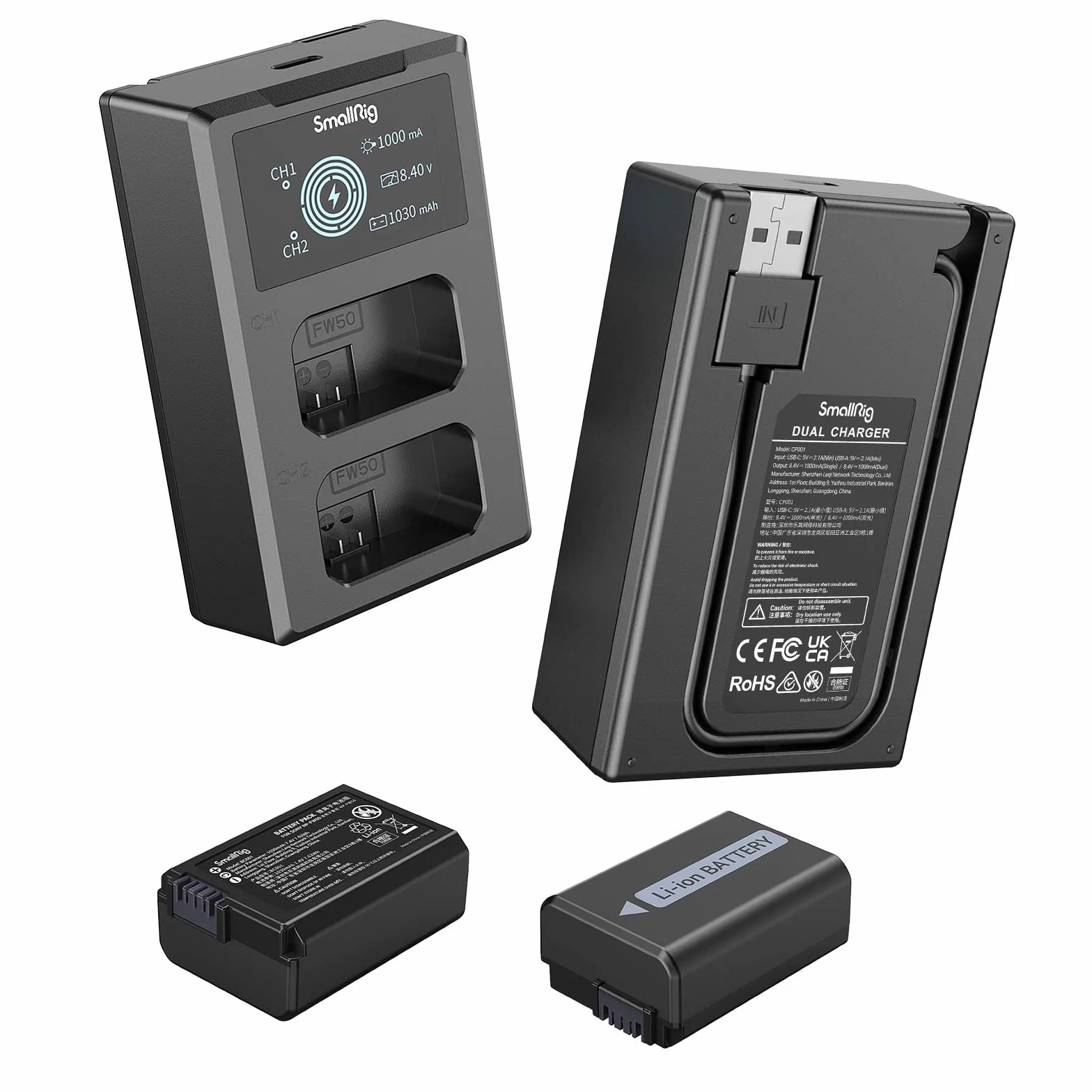 SMALLRIG Zestaw Baterii Zamiennych NP-FW50 (2 Sztuki) i ładowarka do WyśWietlacza LCD, Akumulator dla Sony ZV-E10, A6000, A6500, A6300, A6400, A7, A7 II, A7R II, A7S II, A7S, A7R, NEX-3/5/7, RX10 3818