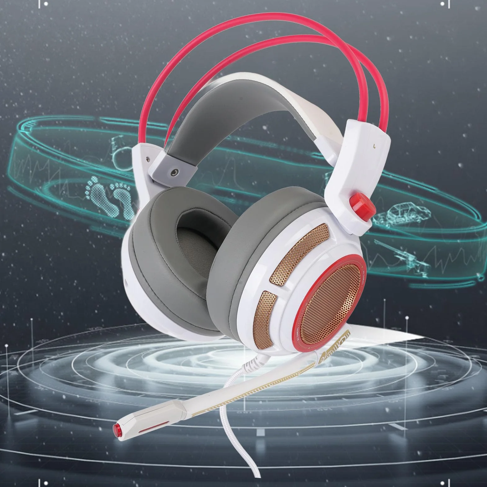 Zestaw Słuchawkowy DO Gier, 7.1 Dźwięk Przestrzenny Lekkie Wielokanałowe Zestawy Słuchawkowe USB z Mnidirectional MicroPhone i Memory Foam Ears, LED SEALSPPONE DO GRY