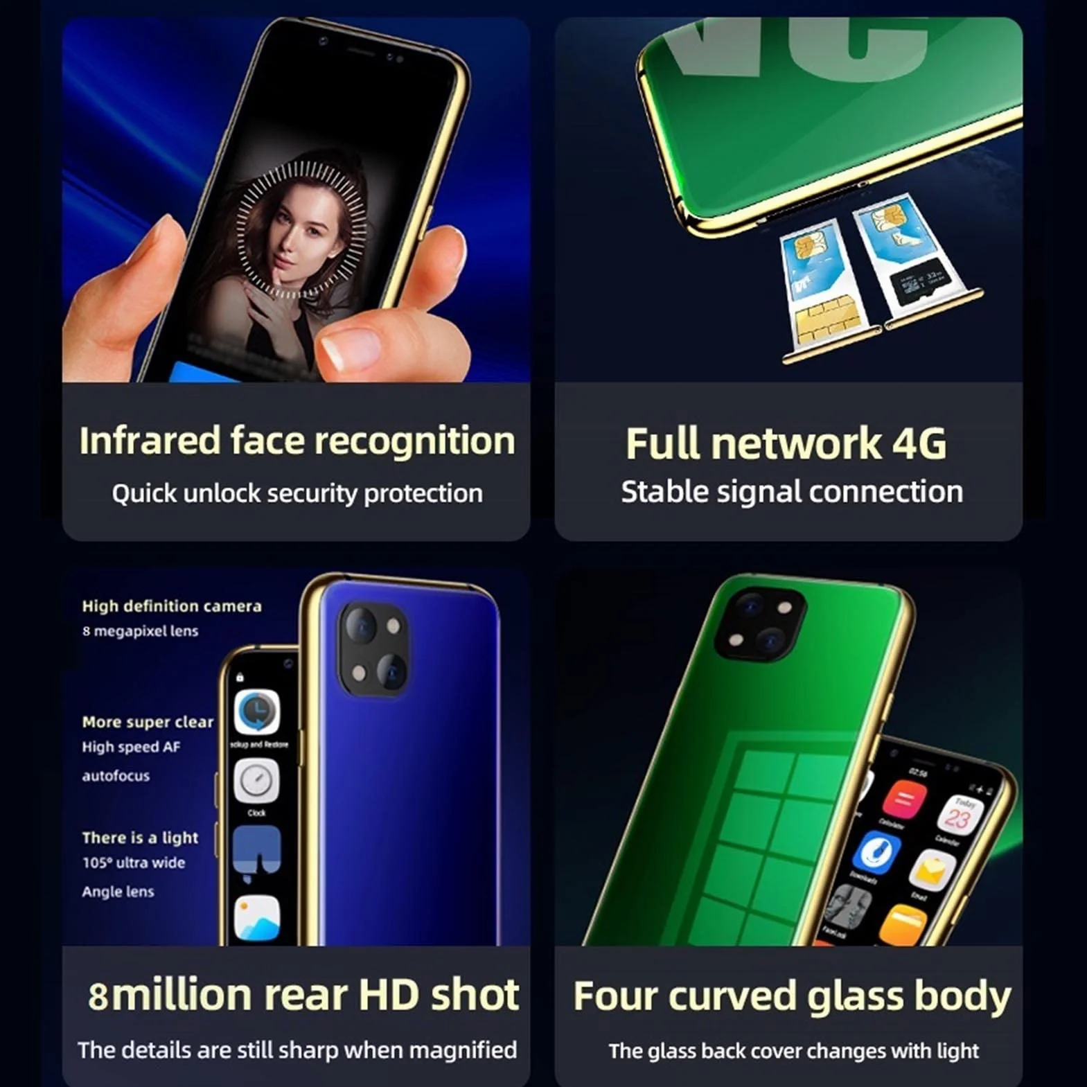 Mini Smartfon dla Dziecka, 3,5-calowy Ekran IPS Odblokowany Telefon Komórkowy, 3 GB + 32 GB, 2023 Nowe Prezenty na Telefony dla Dzieci (Niebieski)