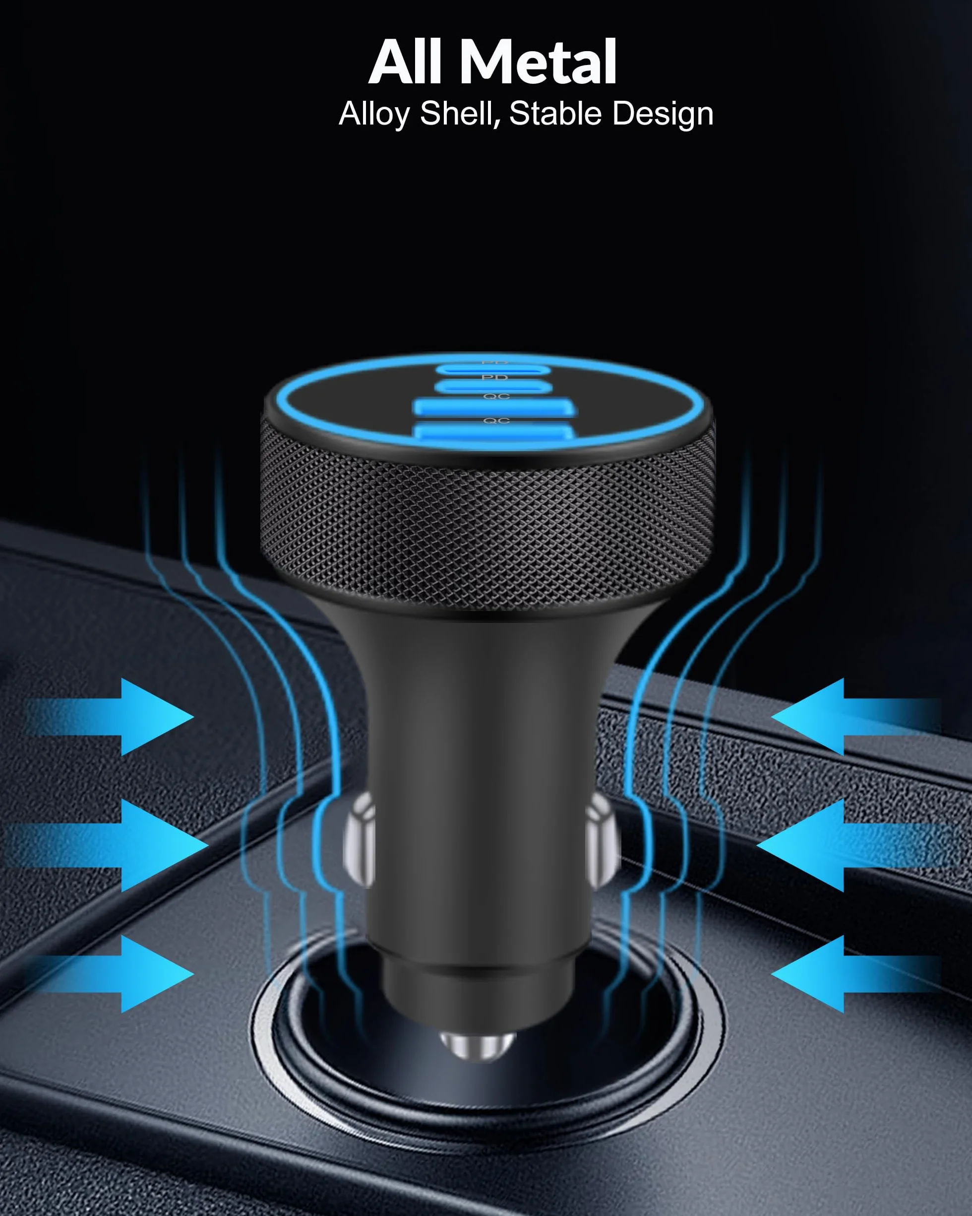 [2-pak] Ładowarka samochodowa USB C, 4 w 1 90 W szybkie ładowanie 4-portowe podwójne 45 W USBC i USB A ładowarka samochodowa Cargador Carro zapalniczka adapter do iPhone 16e 16 15 14 13 12 Pro Max