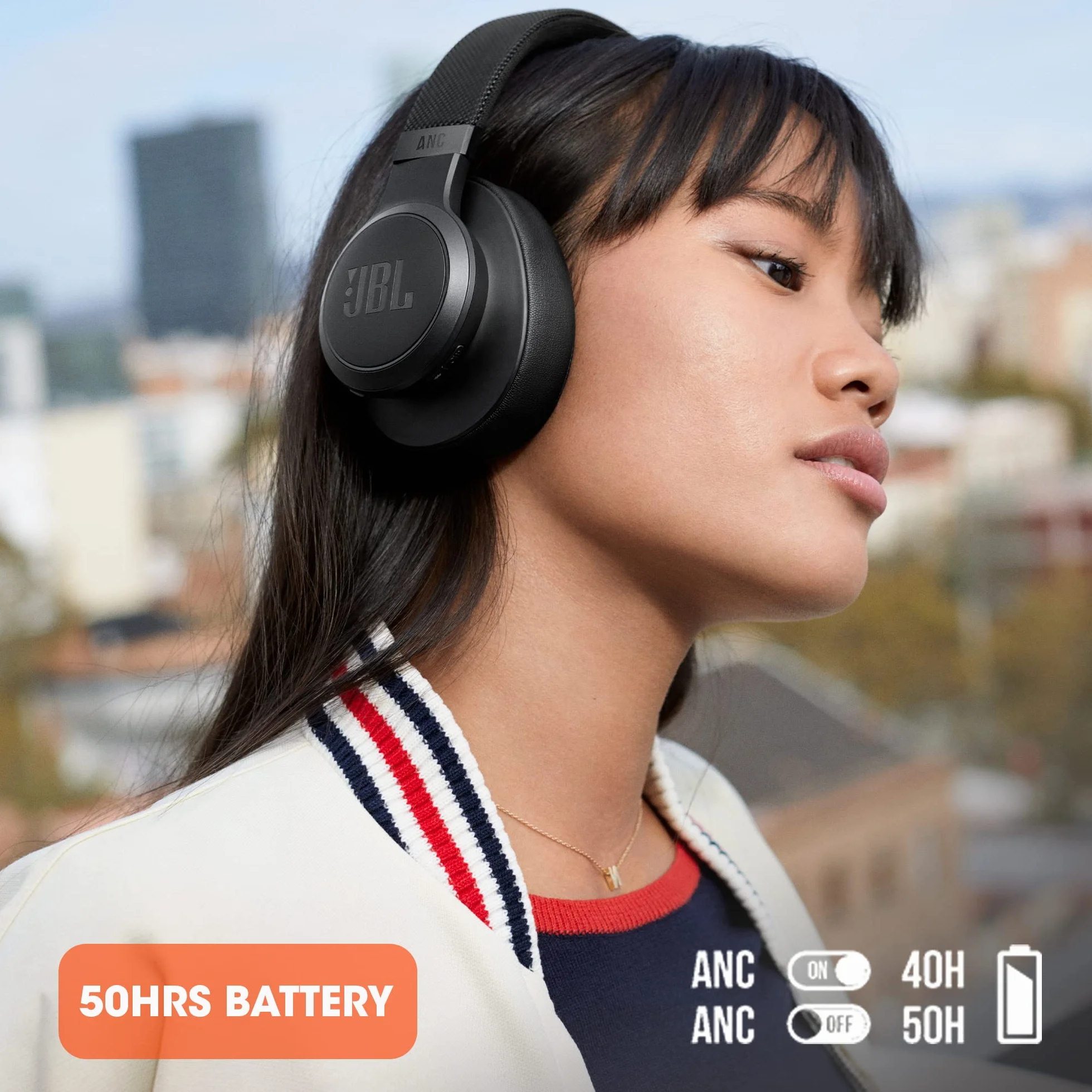 JBL Live 660 NC - Bezprzewodowe Słuchawki Wokółuszne z Funkcją Bluetooth i z Adaptacyjną Redukcją Hałasu ANC, do 50 H Odtwarzania, Czarne