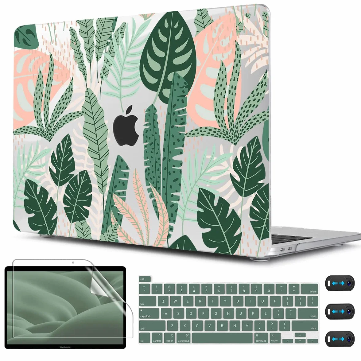 CISSOOK Palm do MacBooka Pro 33.0 cm etui 2023, 2022, 2021, 2020, układ M2, A2338, M1, A2251, A2289, z paskiem dotykowym, tropikalna twarda obudowa z klawiaturą do MacBooka Pro 13, tropikalne liście