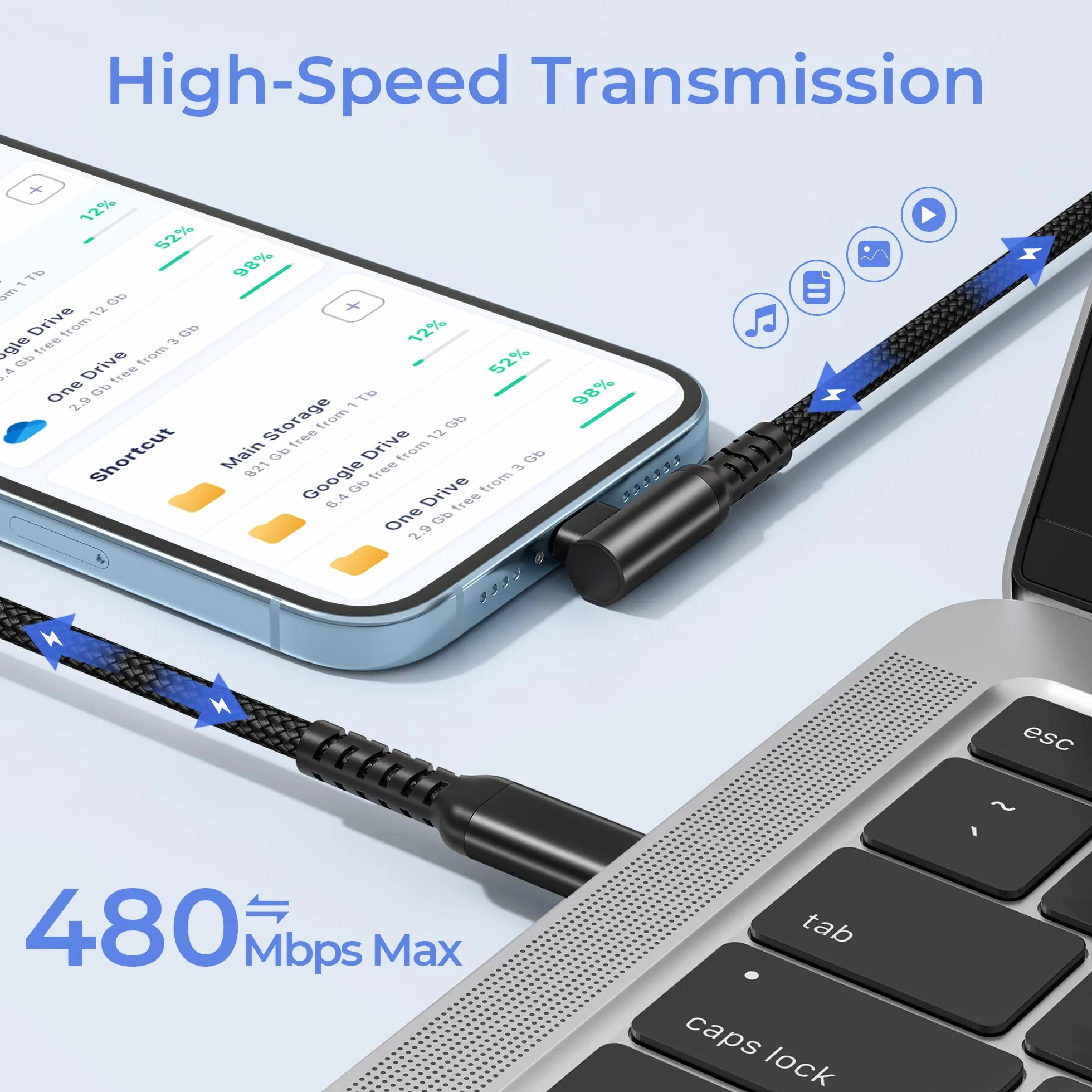 Basesailor 90 stopni USB C na Lightning kabel do ładowania 3 m z adapterem USB A, wtyczka kątowa, długi kabel, typ C, zasilacz PD, kabel do szybkiego ładowania do iPhone 14, 13, 12, Mini Pro Max, XR X