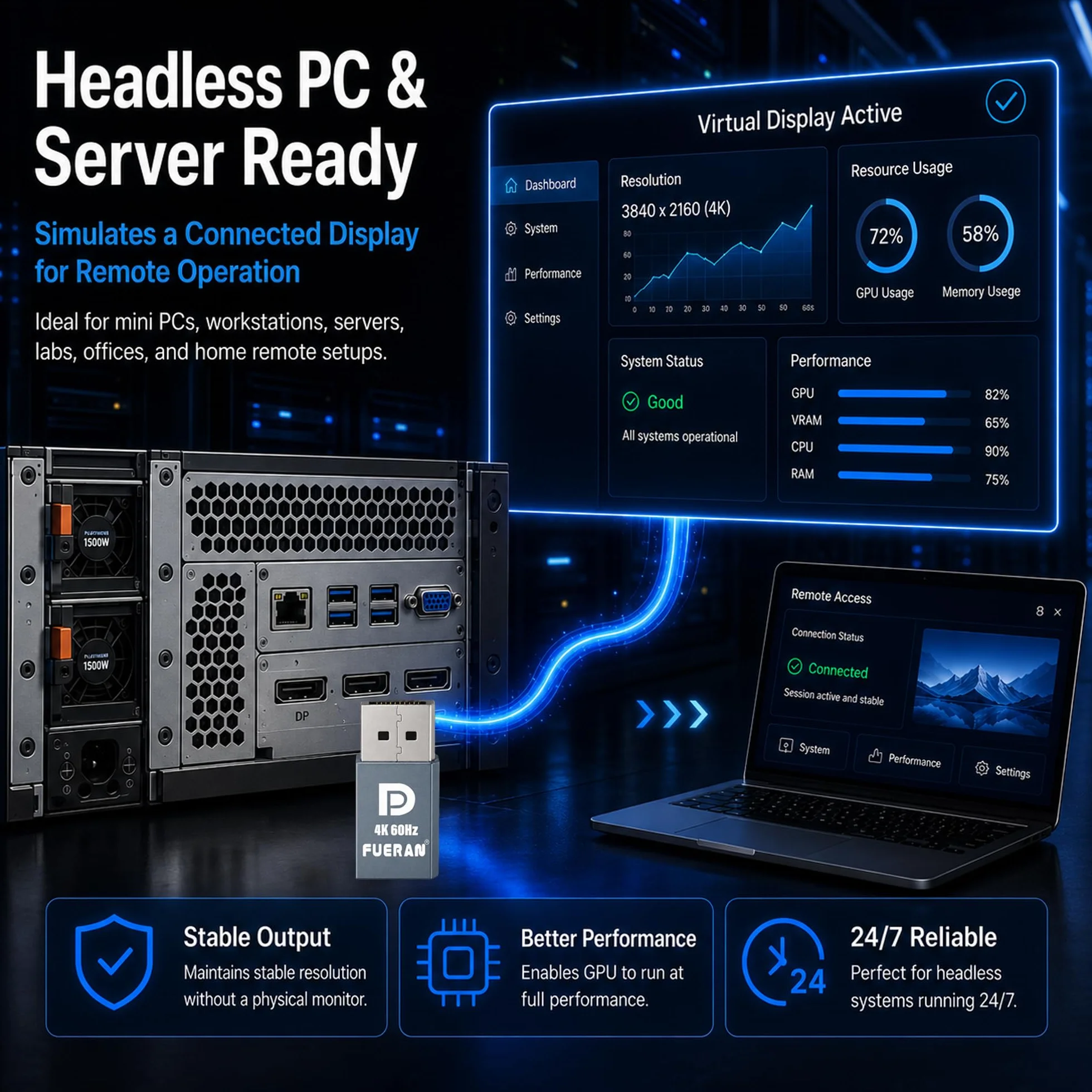 DP Dummy Plug Display Emulator-DisplayPort Headless Ghost Display Emulator, Virtual Display Adapter 4K60Hz (pasuje Headless 1920x1080@120Hz/2560x1600@60Hz/3840x2160@60Hz) (szary, 3 sztuki)