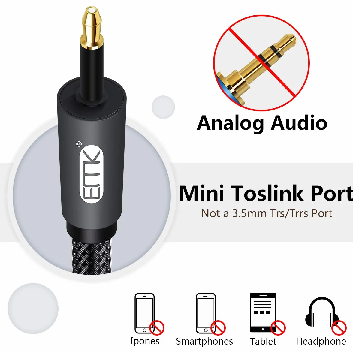 EMK Digital Sound Toslink na mini Toslink kabel 3,5 mm SPDIF kabel optyczny 3,5 do optycznego kabla audio (rozszerzenie optyczne do 3,5 mm, 1 m)