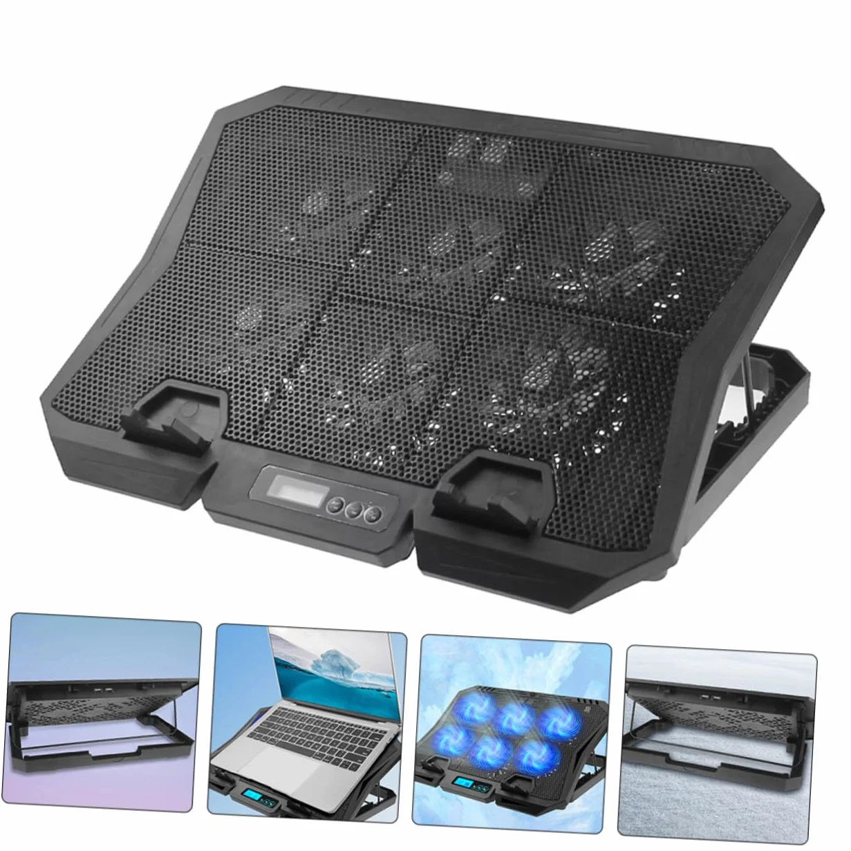 SHINEOFI Regulowany Laptop Stand z Wentylatorem Chłodzącym Stabilny Podstawek Chłodzący Do Laptopa Przenośny Uchwyt Biurko i Do Łóżka Zmniejsza Ból Szyi i Ramion