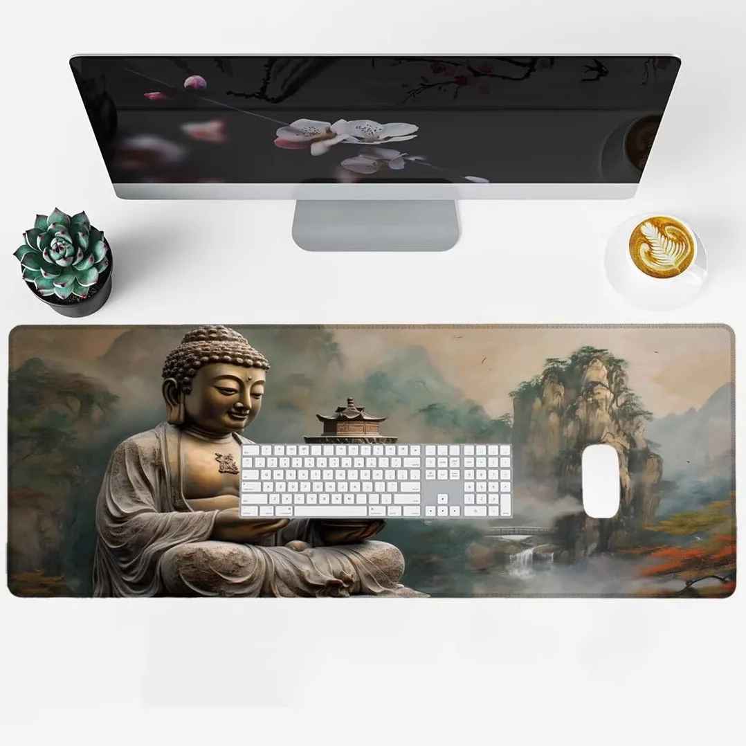 Podkładka pod mysz w stylu retro, Zen, XXL, 1500 x 800 mm, podkładka pod mysz, dla graczy, duża mata na biurko, dekoracja, wodoodporna, antypoślizgowa, gumowa podstawa, ochrona biurka, K-4