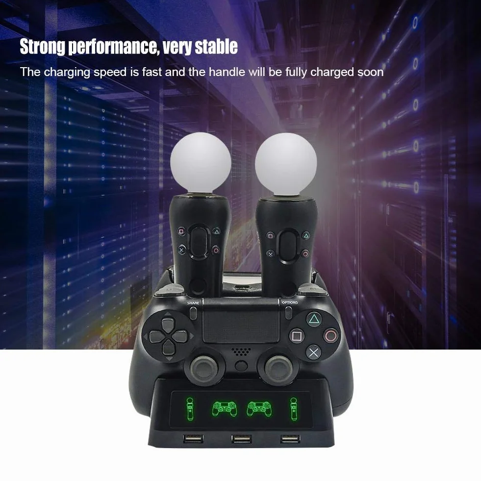 4-in-1-Gamepad-Ladestation für -Controller PS-VR-Controller, Quad-Port-Ladegerät Genug für Heimspiele, DC 5V 500-1000mA mit Anzeige