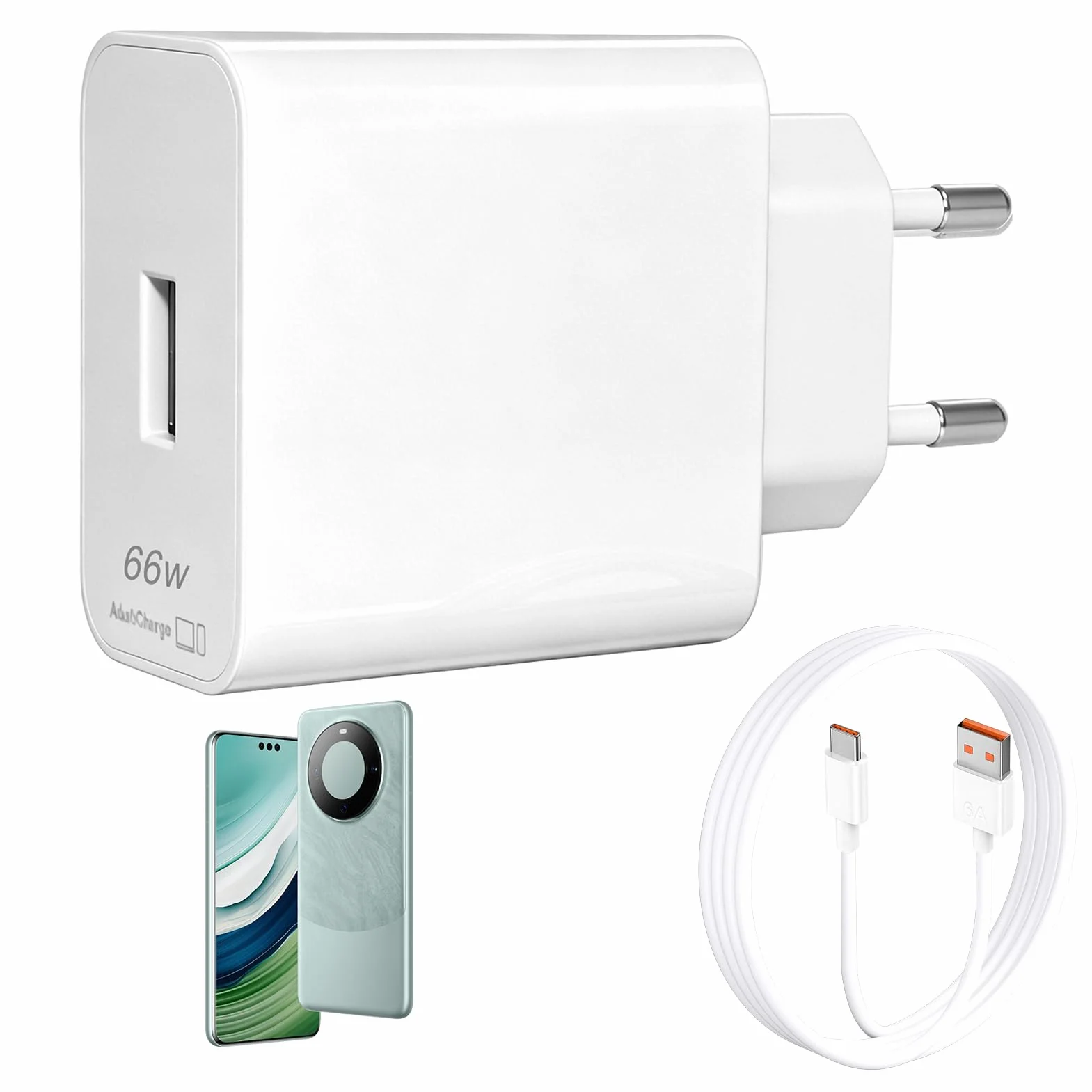 Szybka ładowarka 66 W Supercharge do urządzeń Ho-nor i Hua-wei Ładowarka z portem USB C i kablem USB C 2 m 6 A do urządzeń Ho-nor Magic 6 Pro 6 Lite/Ho-nor 200, 400 Pro/Mate 60, 40, 30, P60, P40