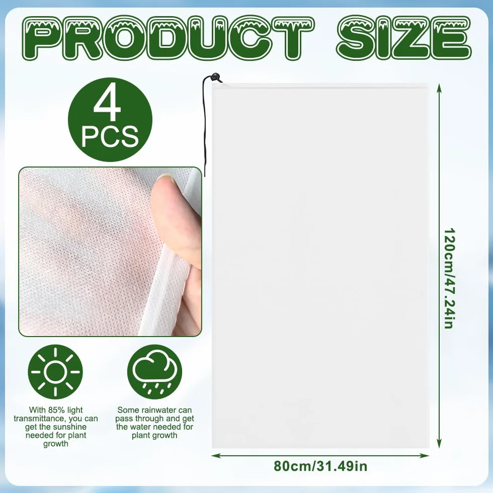 Ochrona roślin na zimę 120x80 cm 4 sztuki z zamkiem błyskawicznym oddychająca odporna na mróz