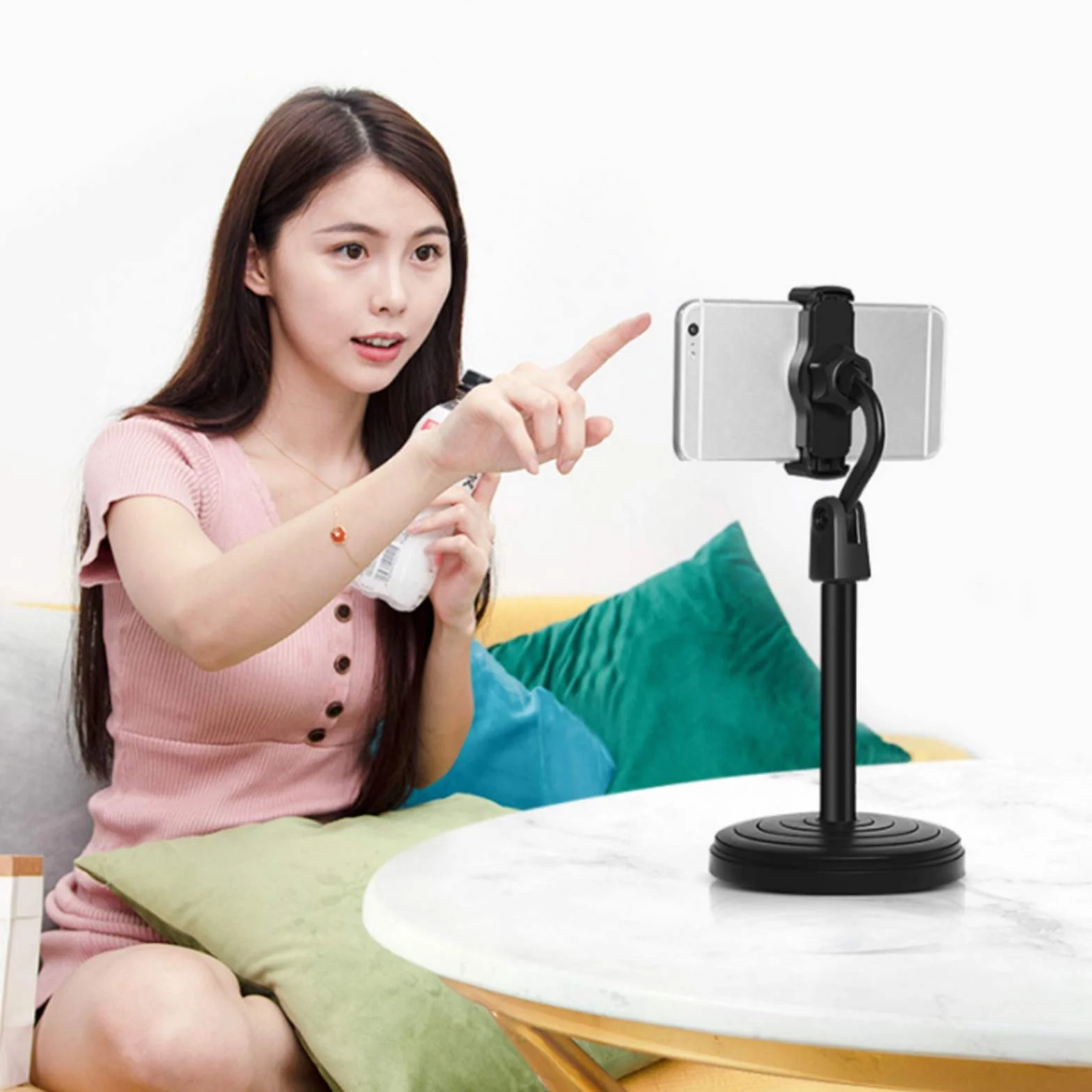 Uchwyt na telefon 360 regulowany stojak wysuwany super stabilny ze światłem wypełniającym, nadaje się do telefonu komórkowego na żywo transmisji lub robienia zdjęć dla iPhone'a i Androida, z czujnikiem