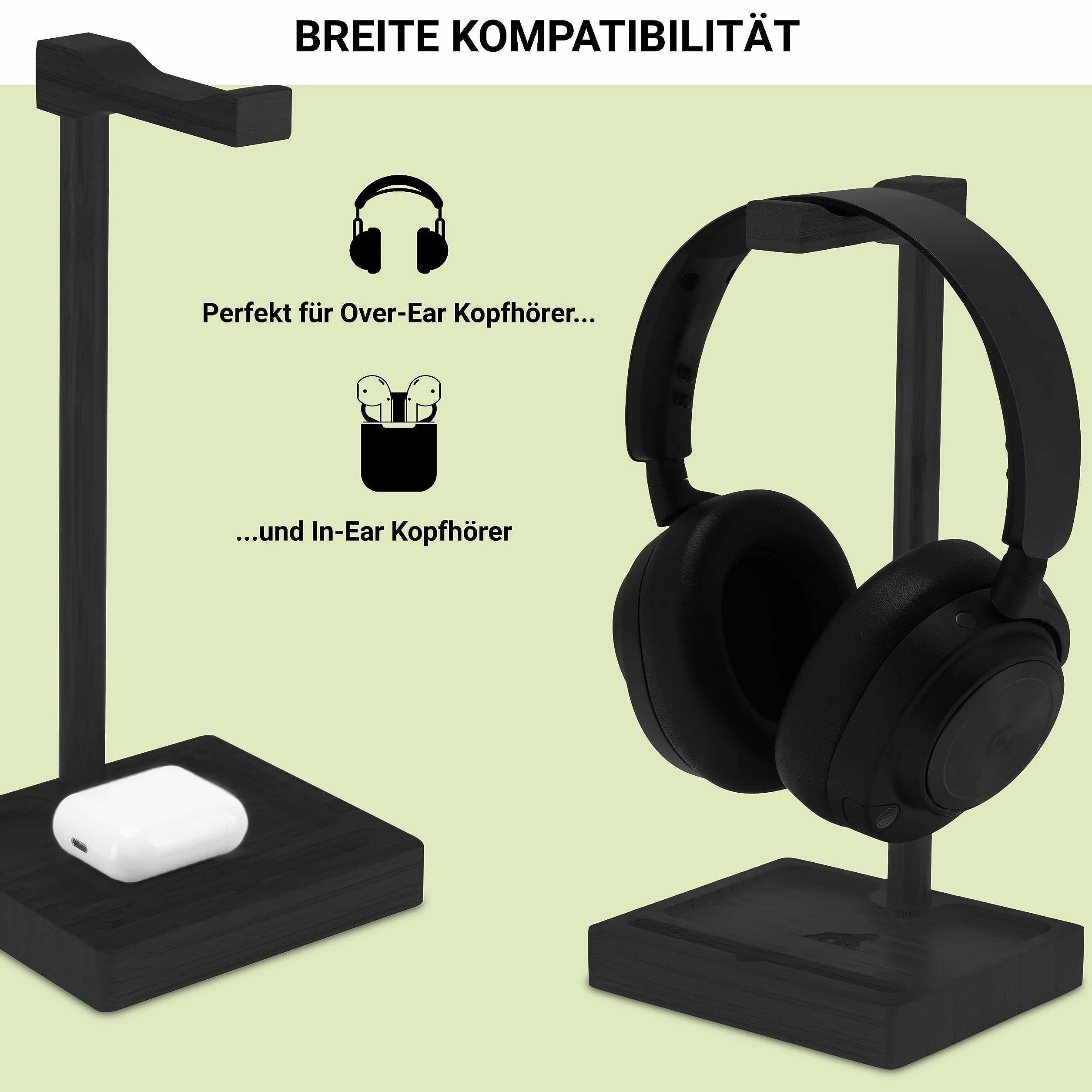 MY FAT GORILLA Stojak na Słuchawki Bambus Uchwyt na Słuchawki Biurko Gaming 12,5x12,5x22 cm Drewniany Stabilny