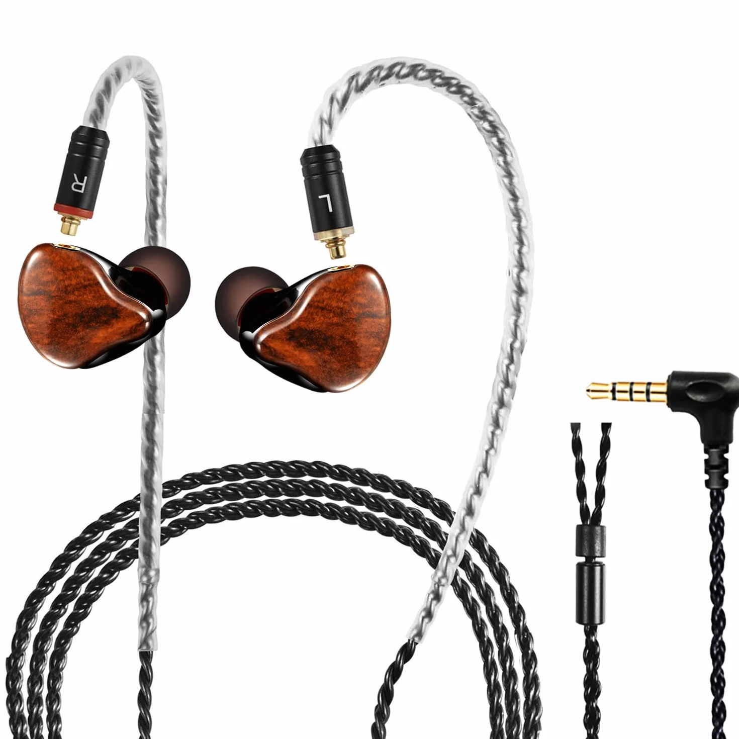 in Ear Monitor Headphones, HiFi Stereo IEM Earphones, Dynamic Dual Driver Wired Earbuds with Detachable Cable, Noise Canceling Headset for Singers Musicians Drummers Audiophile (Wood Grain)