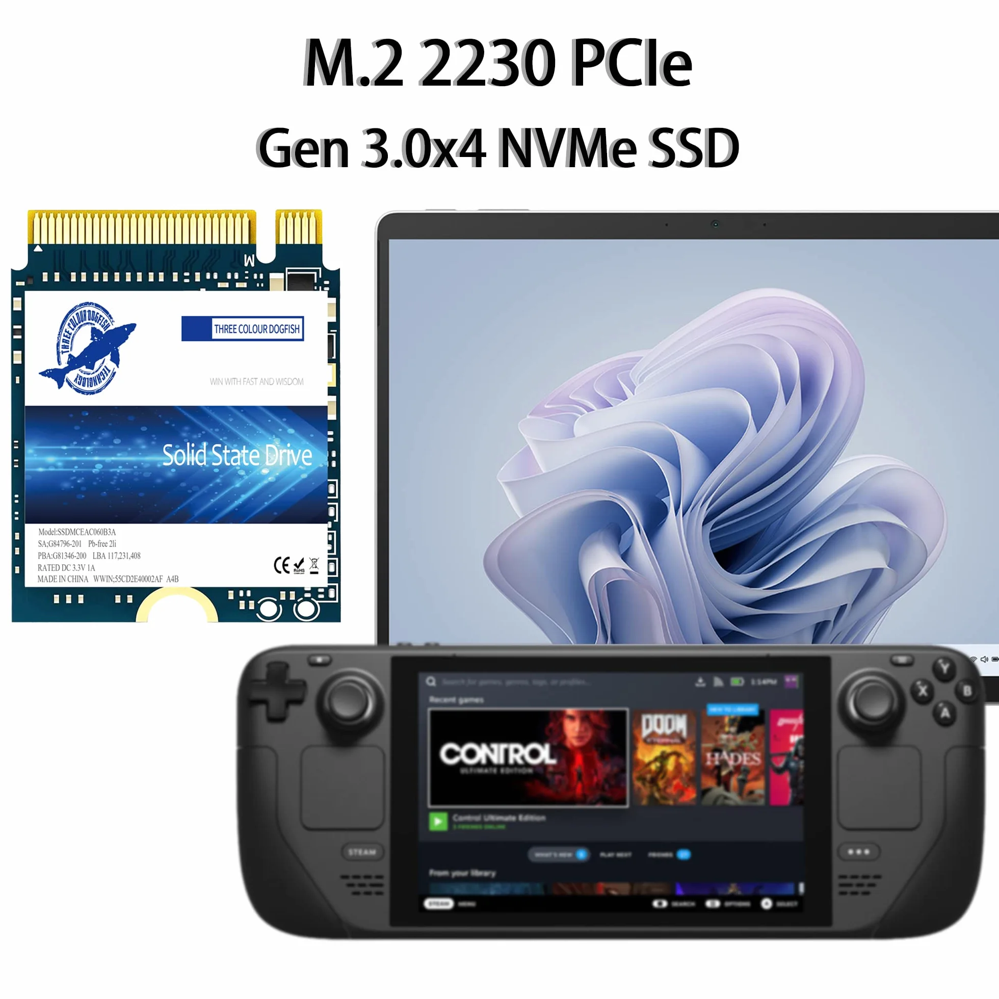 Dogfish SSD M.2 2230 1Tb NVMe PCIe Gen3.0x4 do stacji parowej, Surface Pro7/Pro8 +/Laptop Go/ProX/Laptop3/Laptop4, GPD, Xbox, PS5, Ultrabook, Laptop (M.2 2230 NVME, 1TB)