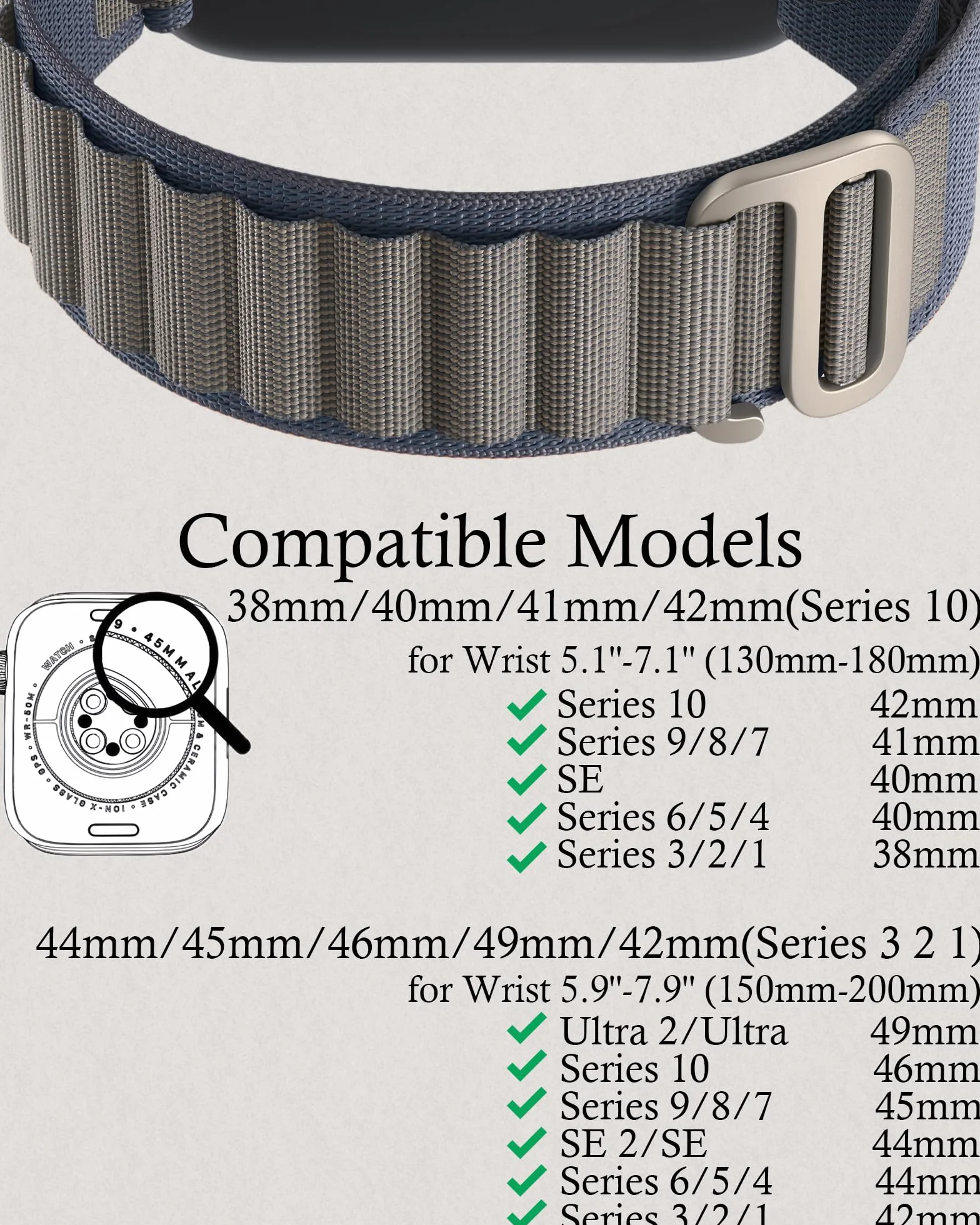 Pasek Nylon Loop dla Apple Watch Ultra 3/2/1 SE 3/2/1 Series 11/10/9/8/7/6/5/4/3/2/1 – Regulowany Oddychający G-Hook 38-49 mm