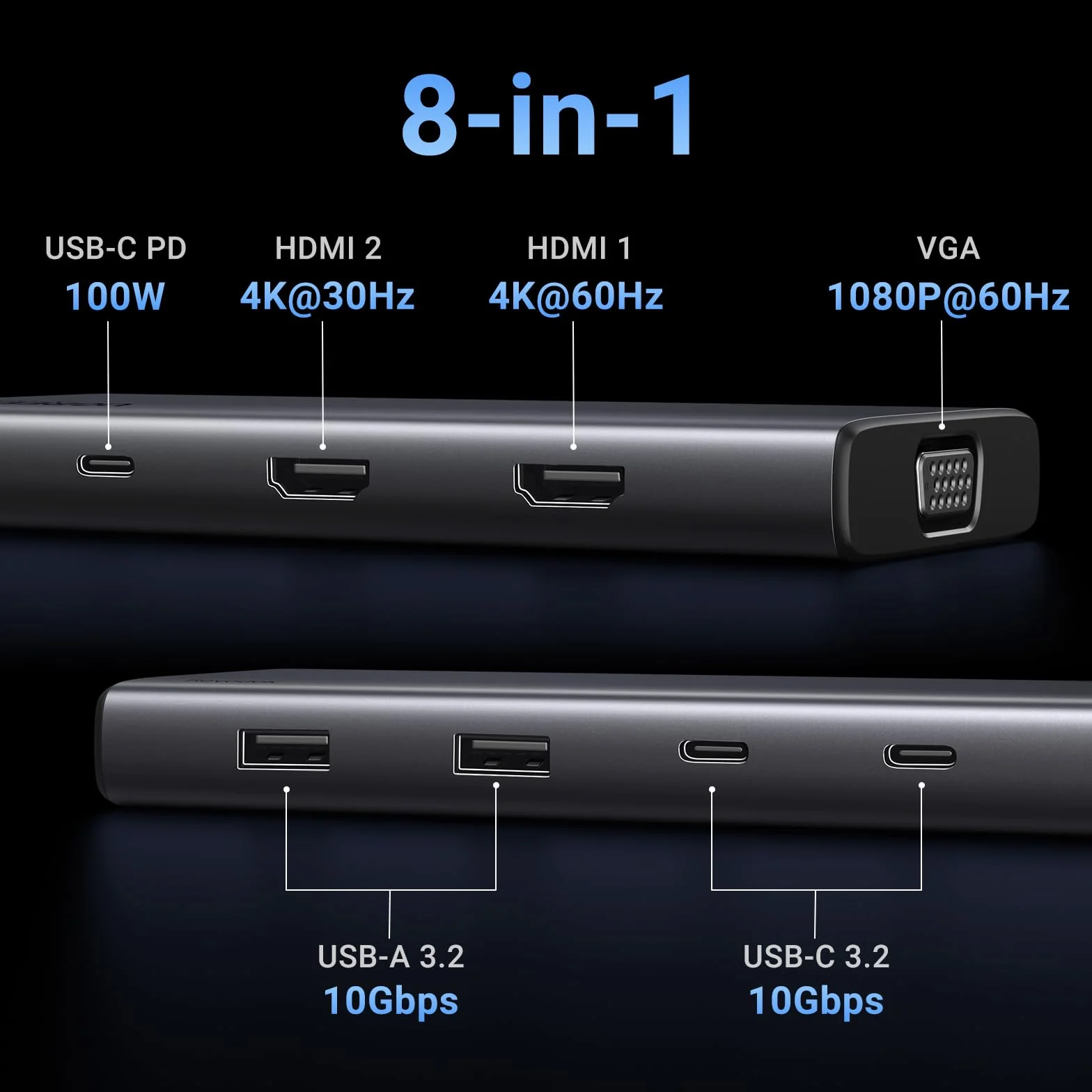 UGREEN Steam Deck Dock Stacja dokująca 9 w 1 4K@60Hz HDMI 10Gbps USB Ports Regulowany stojak Kompatybilny z Steam Deck OLED, ASUS ROG Ally, Lenovo Legion Go, MSI Claw, iPad Air/Pro, MacBook itp.