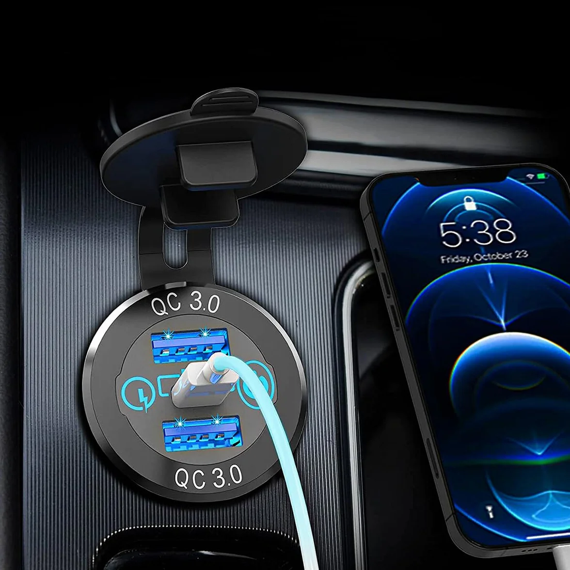 Gniazdo ładowarki samochodowej USB Alnicov 12V/24V 36W Szybkie ładowanie QC3.0 Podwójna ładowarka USB Panel zasilania Szybkie ładowanie Adapter z przełącznikiem Woltomierz LED