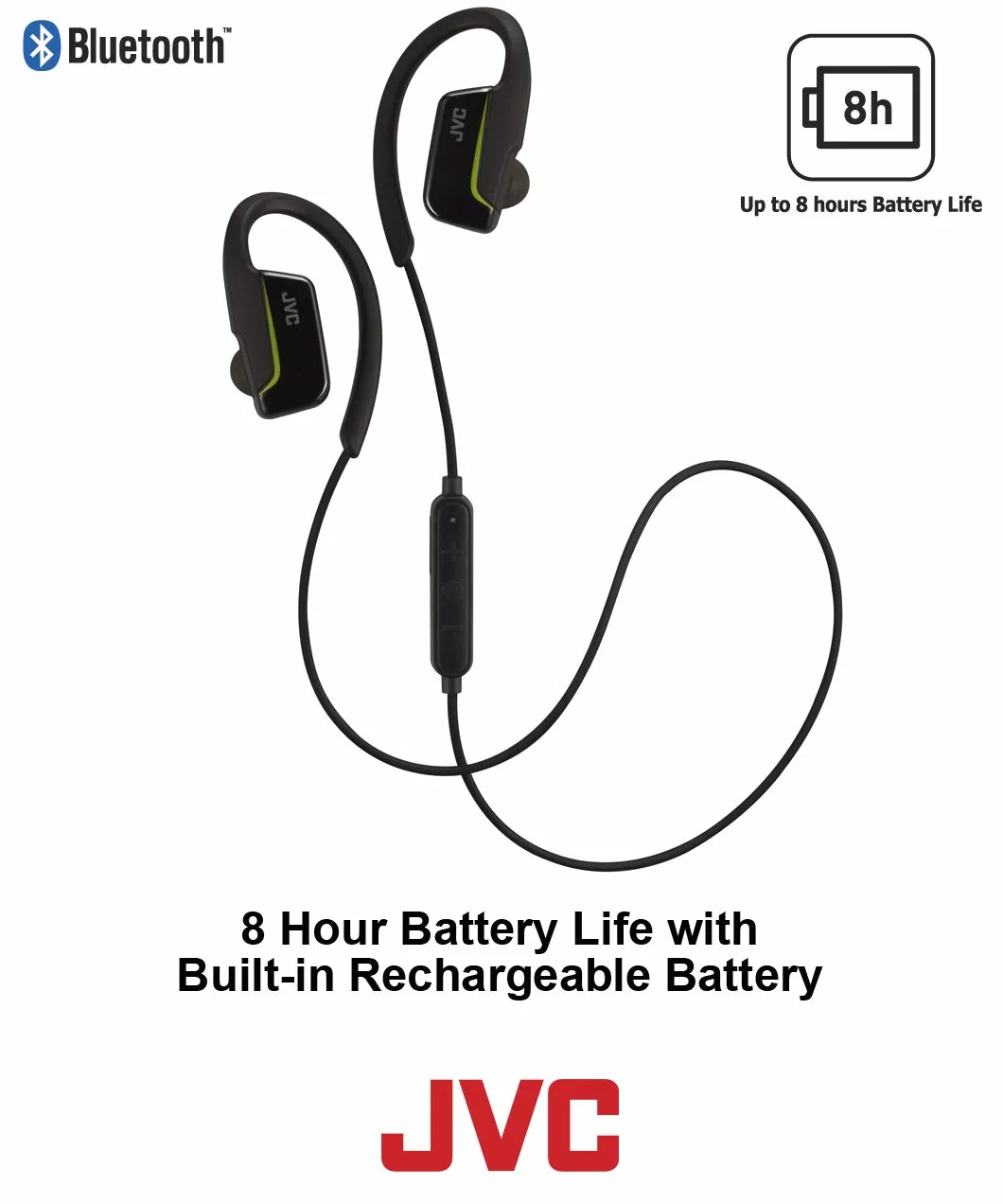 JVC HA-EC30BT-BE AE bezprzewodowe słuchawki sportowe Bluetooth z pałąkiem nausznym – czarne