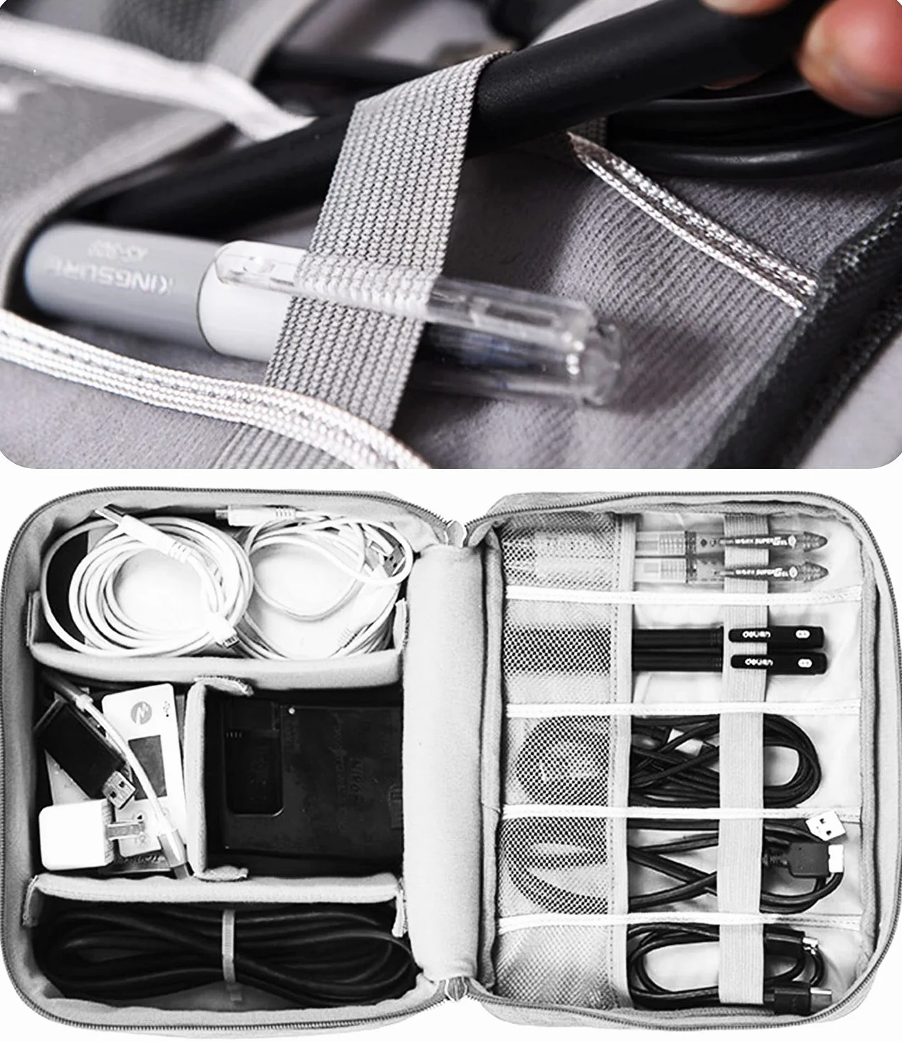 HCFGS Torba organizacyjna na kable, torba organizacyjna na akcesoria elektroniczne, uniwersalna torba podróżna na kable, power bank, dysk USB, dysk twardy ładowarki (czarna)