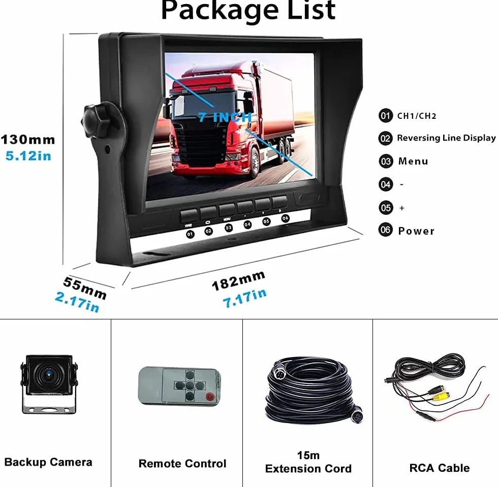 Hikity Zestaw kamery cofania FHD 1080p z 7-calowym monitorem LCD, szerokokątnymi kamerami cofania 170° Wodoodporna kamera IP69 z noktowizorem 18 IR do samochodu kempingowego/przyczepy kempingowej/cięż