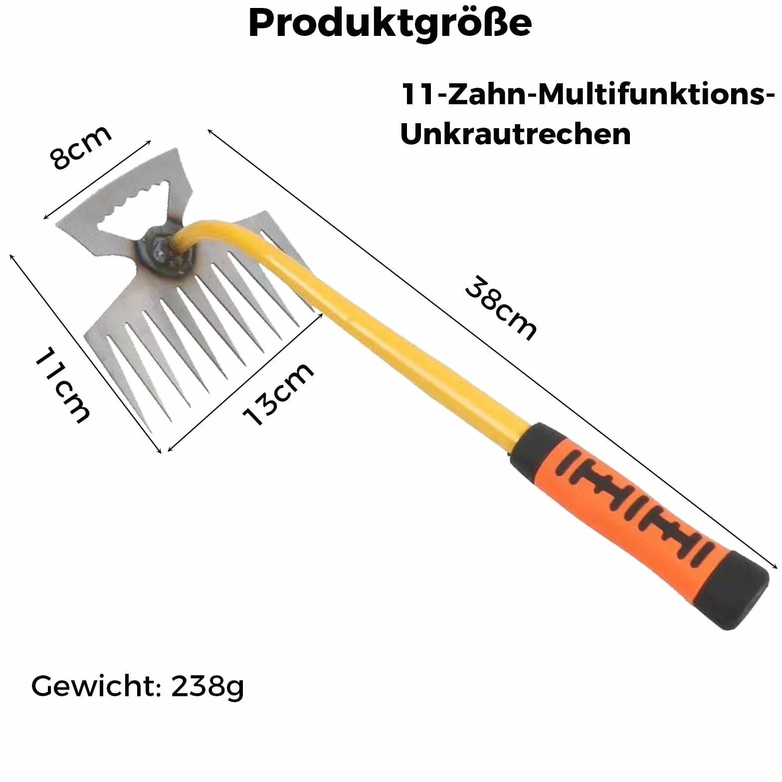 MOGADEE® Wyrywacz do chwastów z uchwytem 40 cm, do usuwania chwastów, 11 zębów 2 w 1, ręczny, ze stali nierdzewnej, pomocnik ogrodnika, 1 szt.
