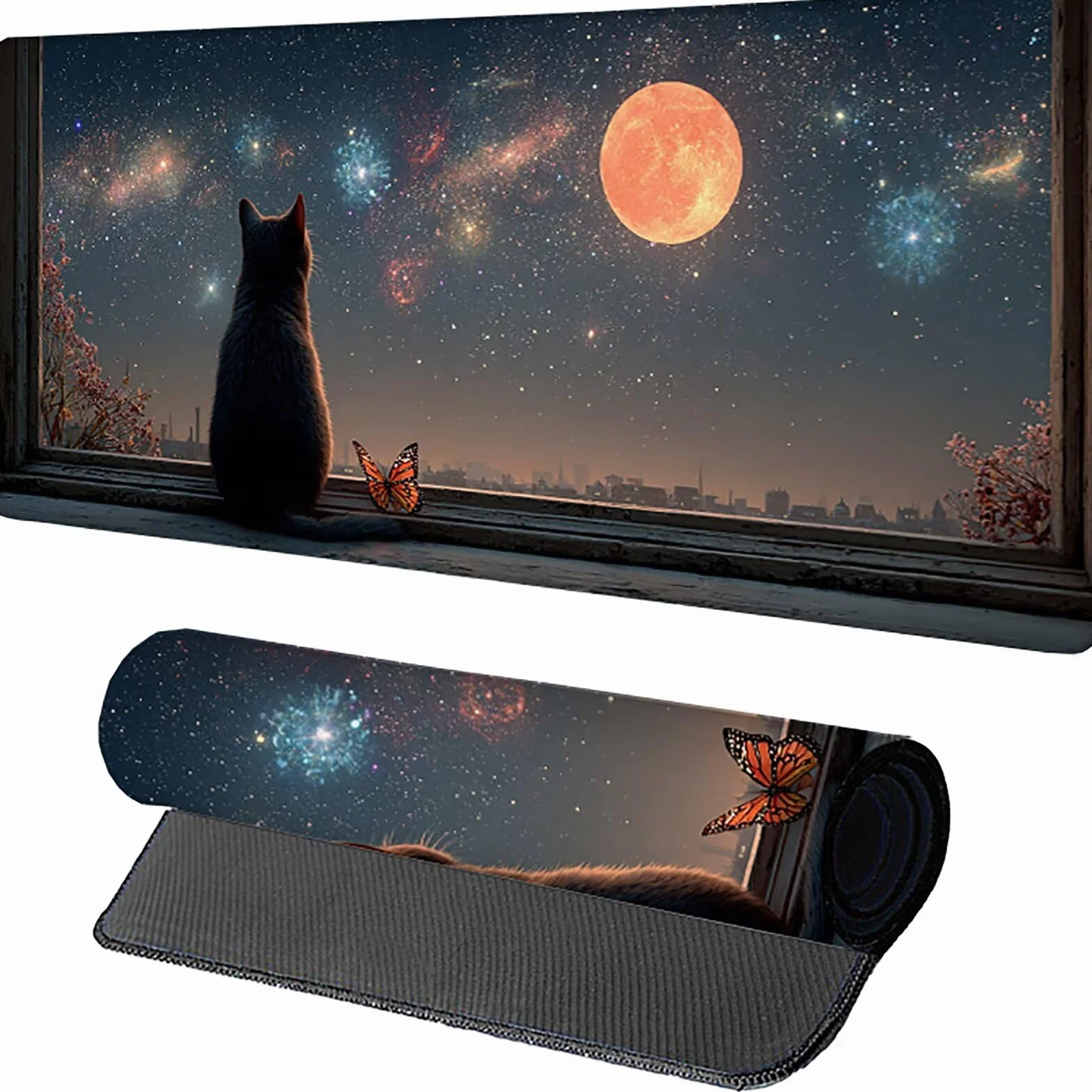 Podkładka pod mysz do gier dla kotów 1000x500x3mm, gwiaździste niebo XXL, podkładka pod mysz biurową, podkładka pod mysz z gumową podstawą, akcesoria biurowe, mysz ze szwami na krawędziach, dla graczy