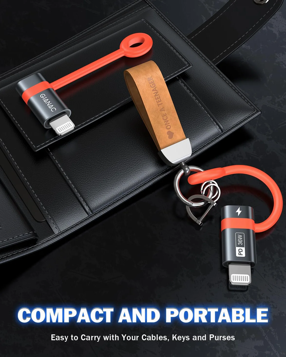 GIANAC Adapter USB C na Lightning (2 sztuki), szybkie ładowanie z linką zapobiegającą zgubieniu, adapter Lightning USB C do iPhone 14, 13, 12, 11 Pro Max, iPad Pro/Air
